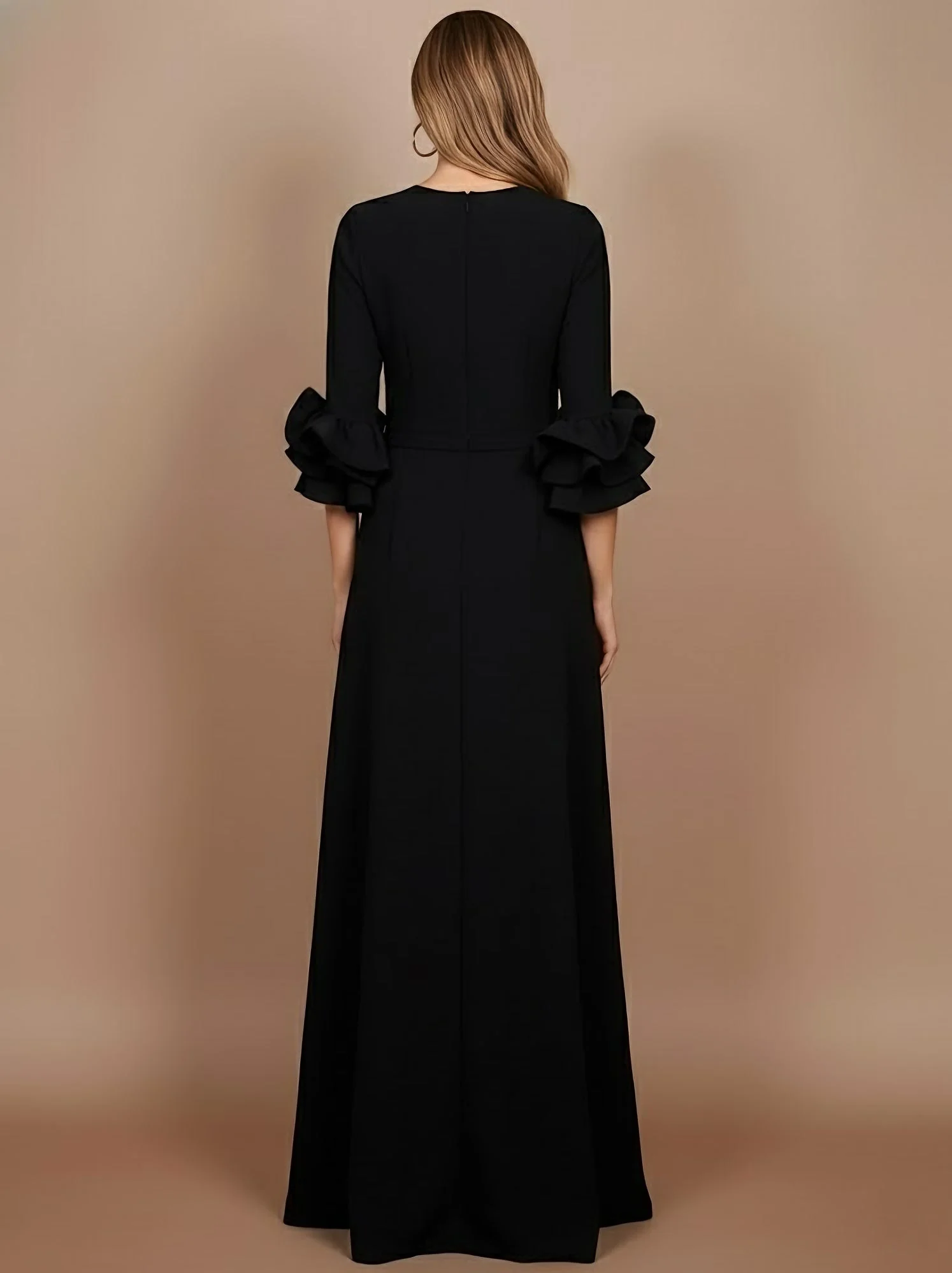 A-Line/Princess Scoop Stretch Satin Mother of the Bride Dresses Floor-Length 3/4 Sleeves Ruffles - Image 2