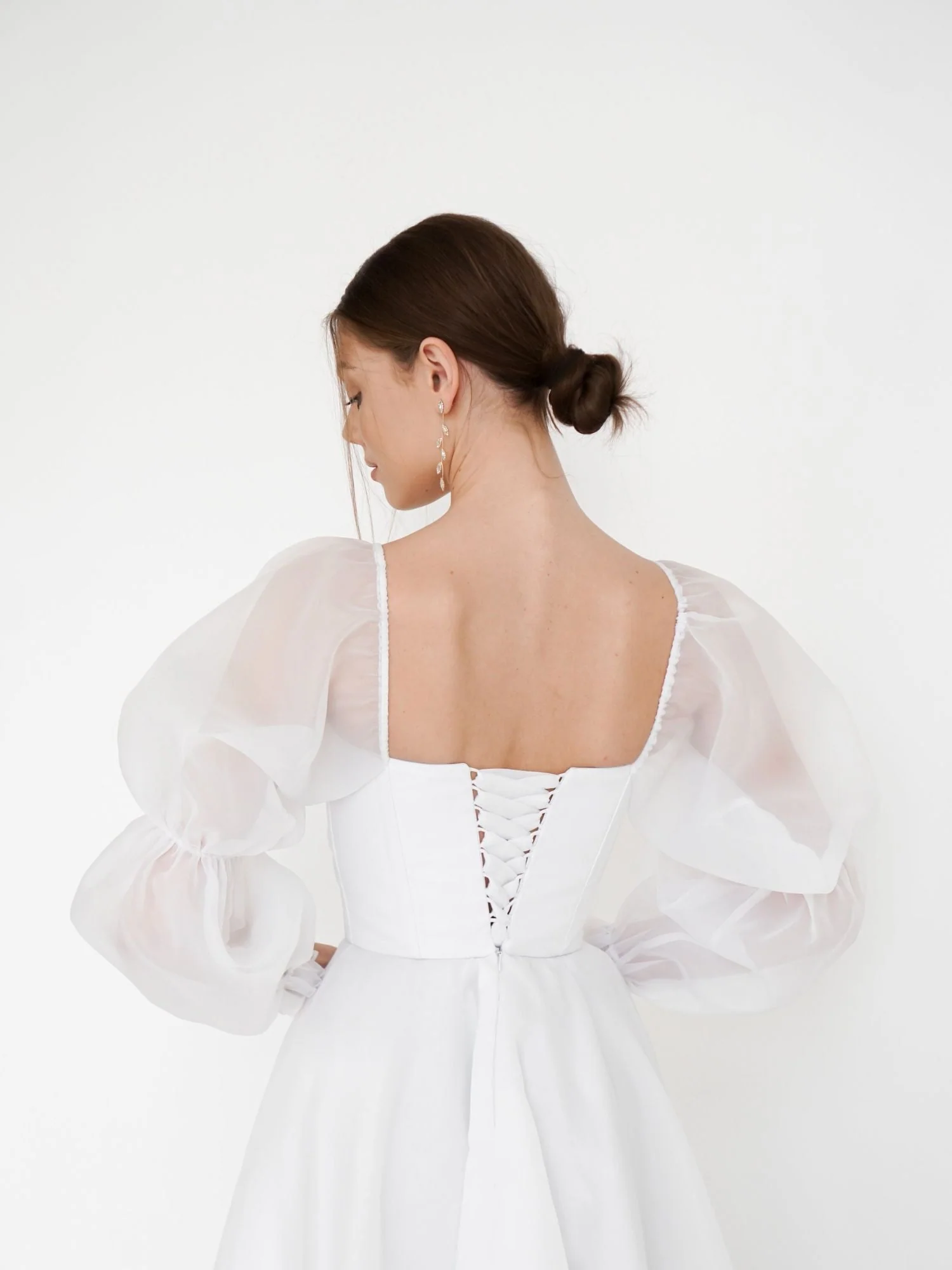 A-Line/Princess Scoop Tea-Length Long Lace Sleeve Wedding Dress - Image 6