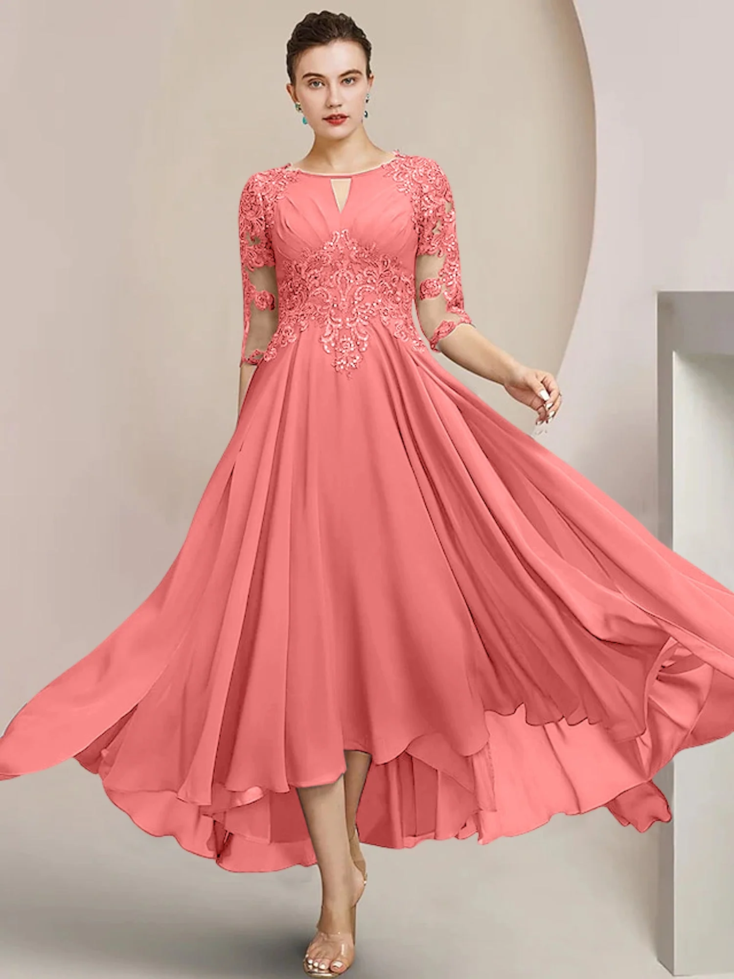 A-Line/Princess Scoop Tea-Length Mother of the Bride Dresses - Image 11