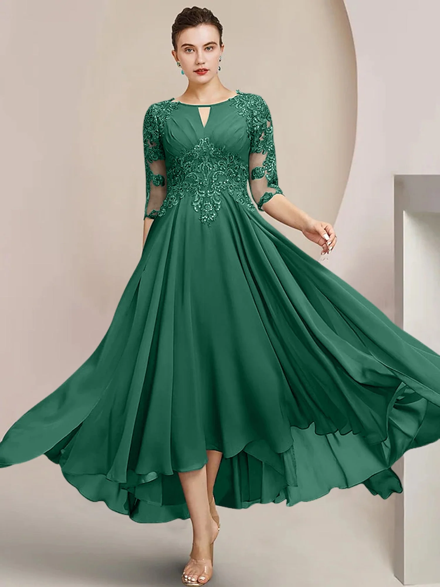 A-Line/Princess Scoop Tea-Length Mother of the Bride Dresses - Image 12