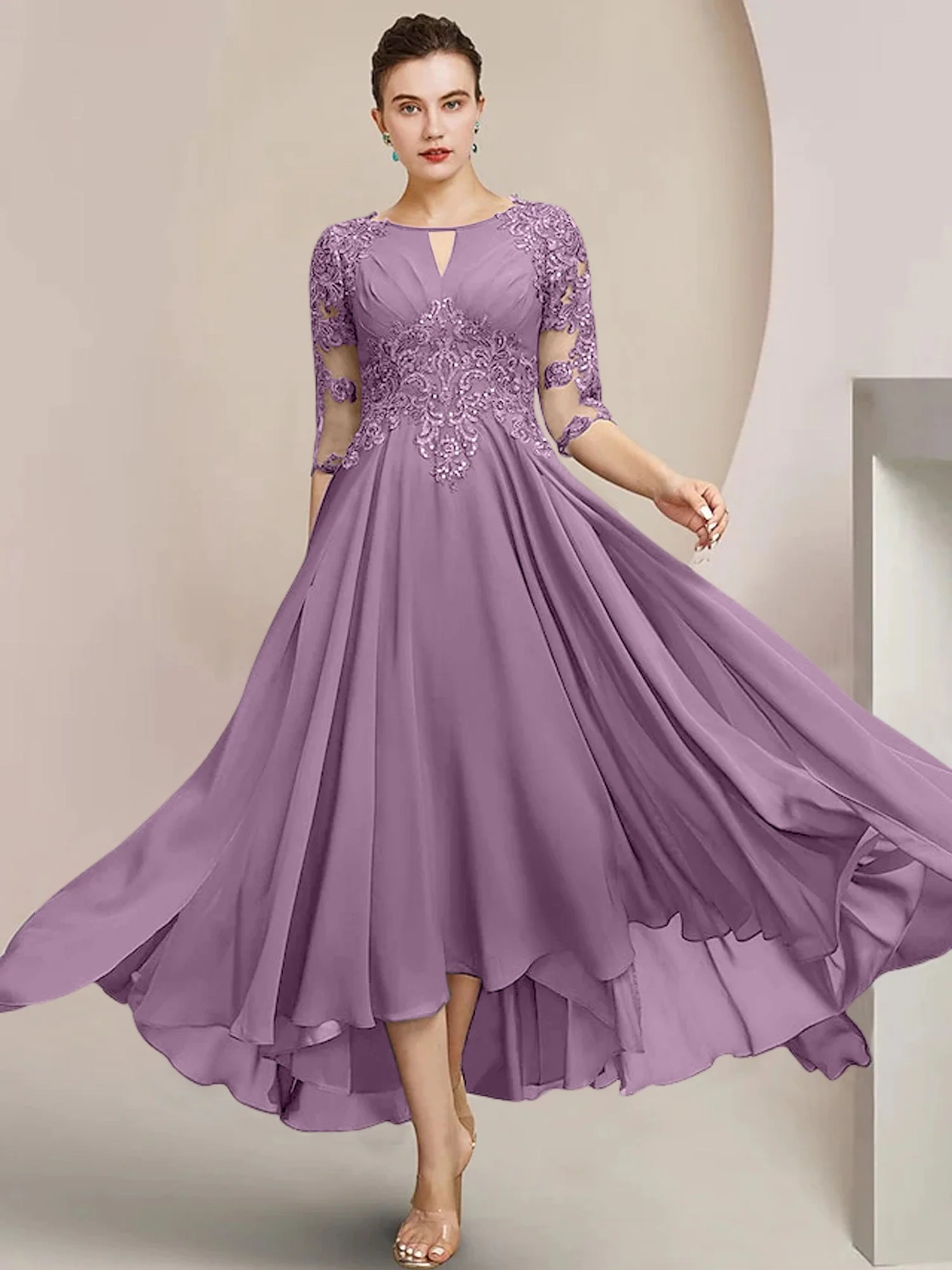 A-Line/Princess Scoop Tea-Length Mother of the Bride Dresses - Image 16
