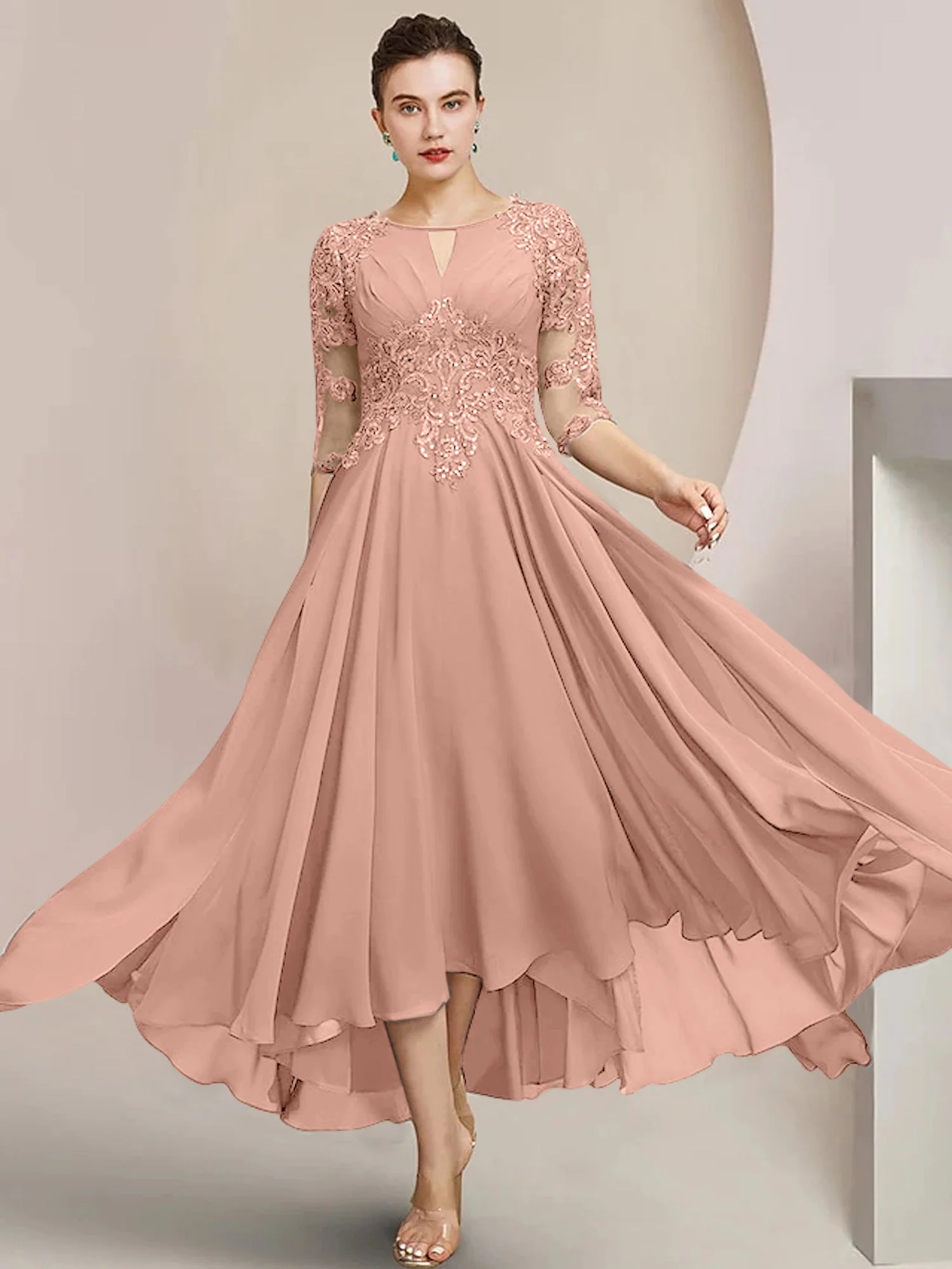 A-Line/Princess Scoop Tea-Length Mother of the Bride Dresses - Image 17