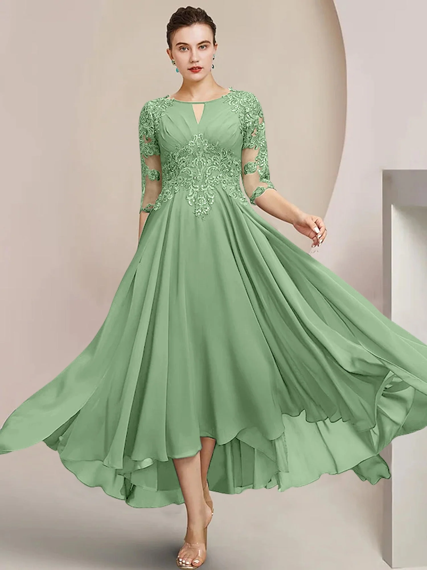 A-Line/Princess Scoop Tea-Length Mother of the Bride Dresses - Image 18
