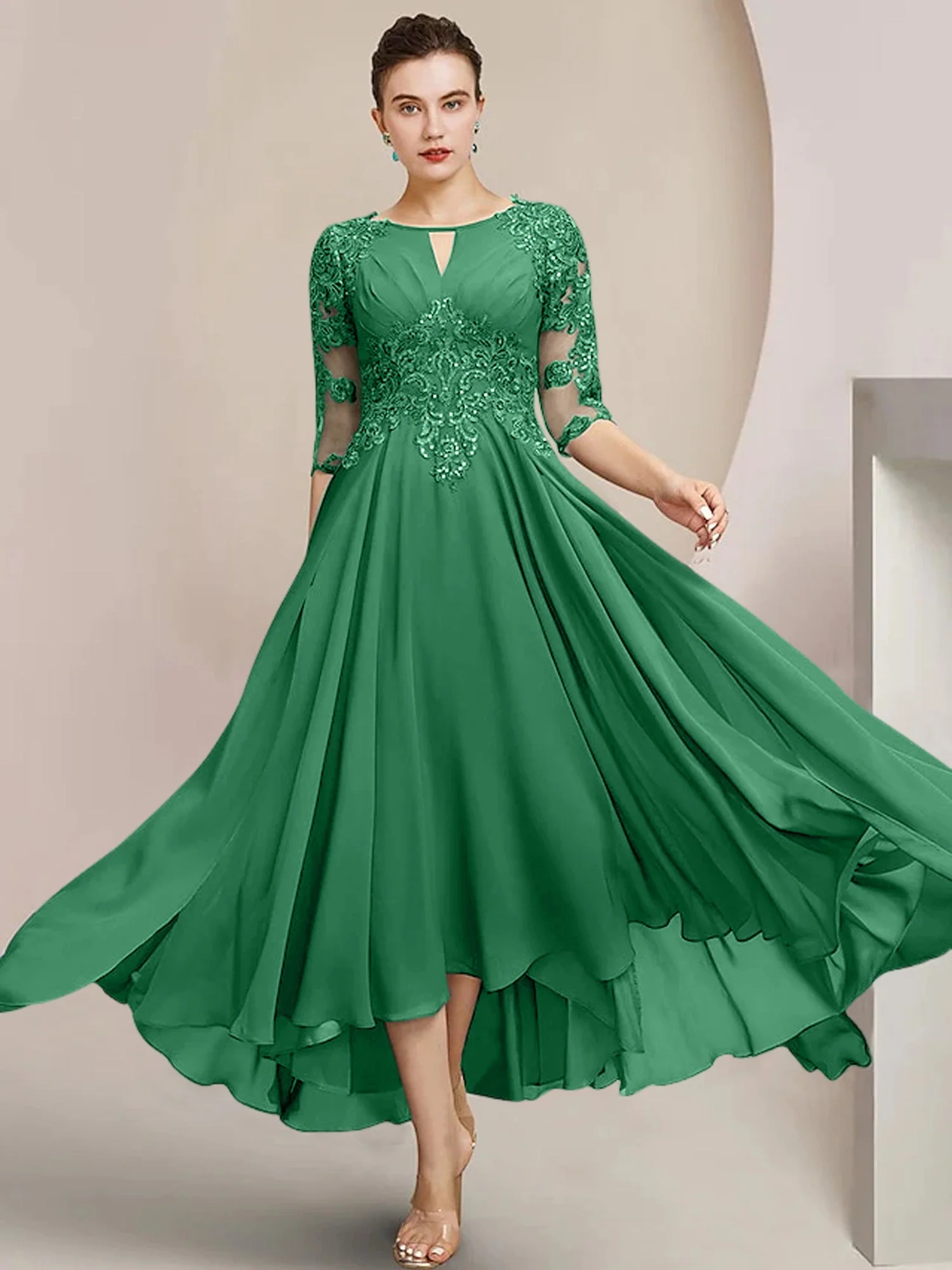 A-Line/Princess Scoop Tea-Length Mother of the Bride Dresses - Image 19