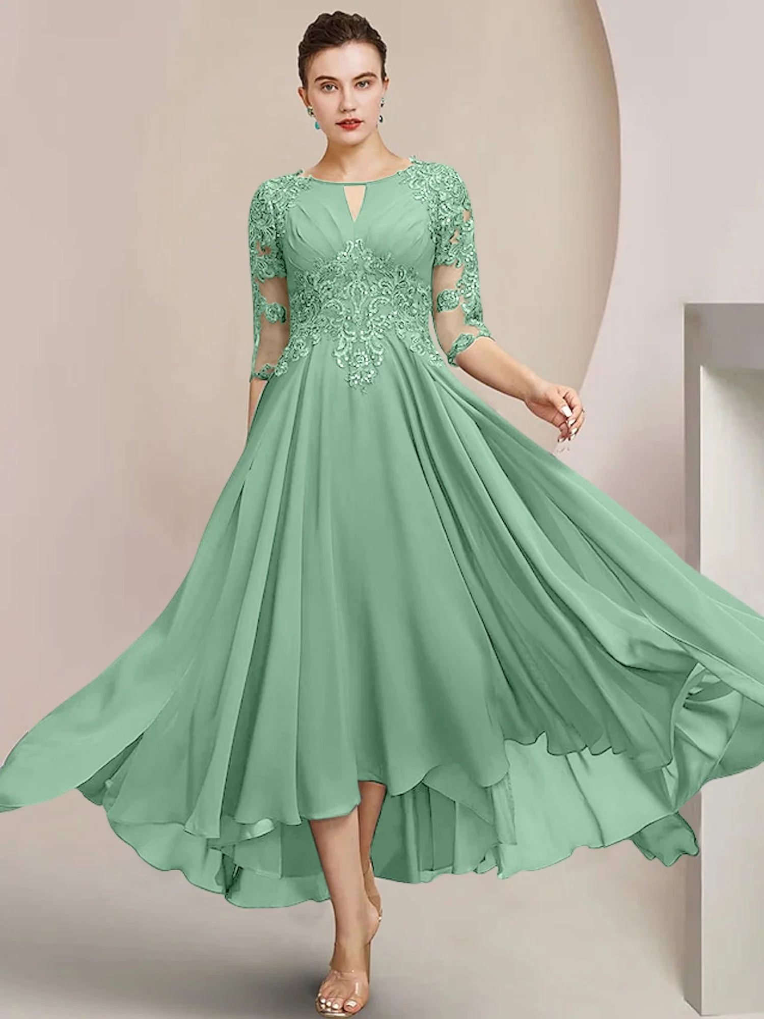 A-Line/Princess Scoop Tea-Length Mother of the Bride Dresses - Image 20