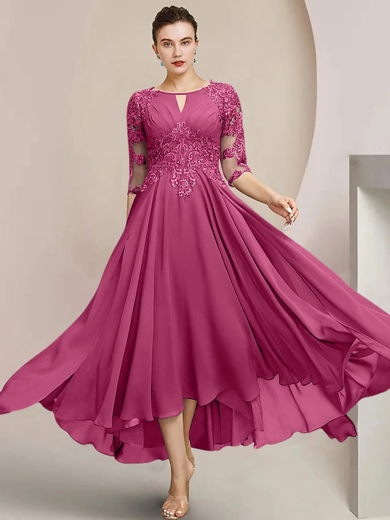 A-Line/Princess Scoop Tea-Length Mother of the Bride Dresses - Image 21