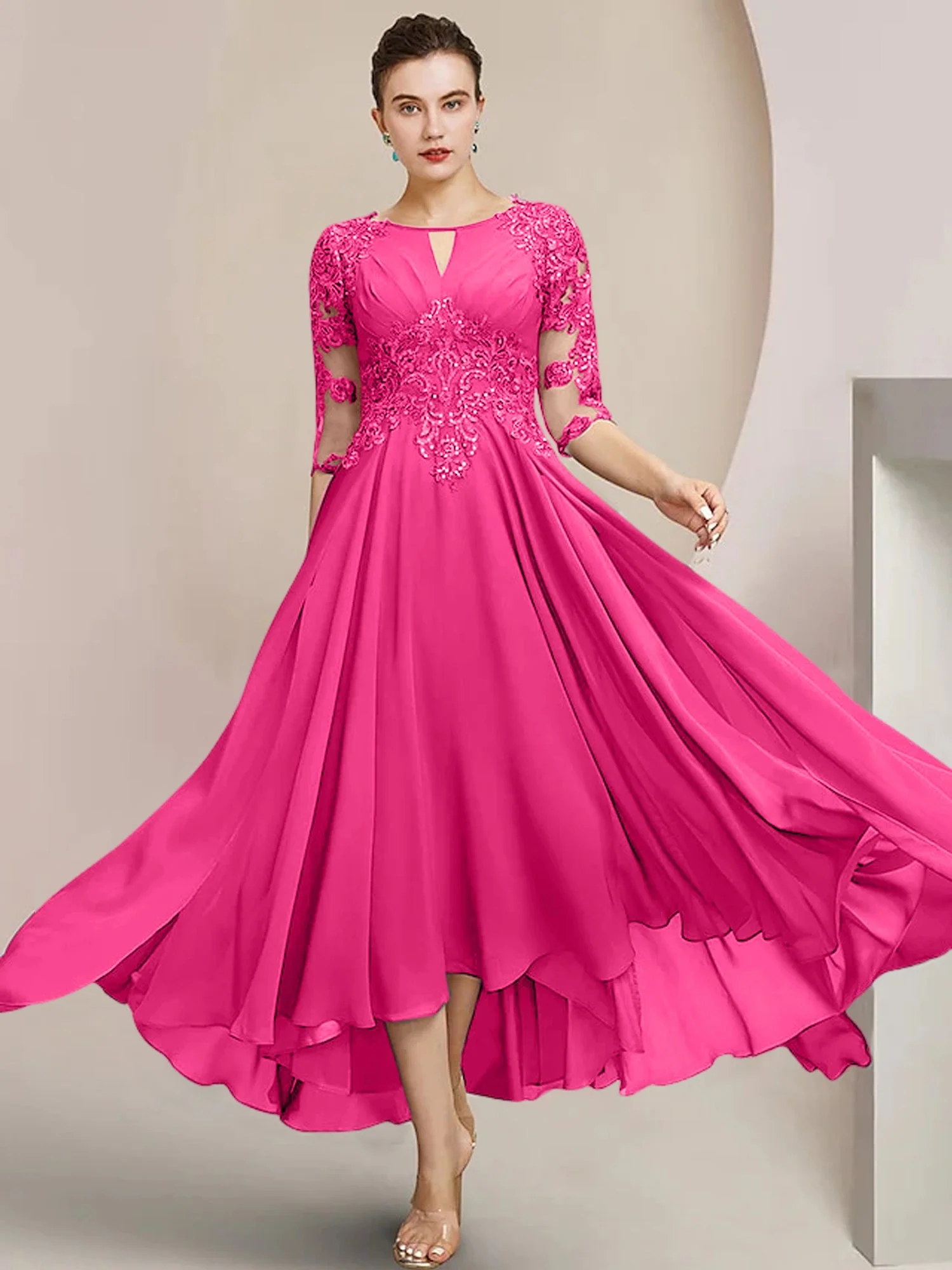 A-Line/Princess Scoop Tea-Length Mother of the Bride Dresses - Image 22