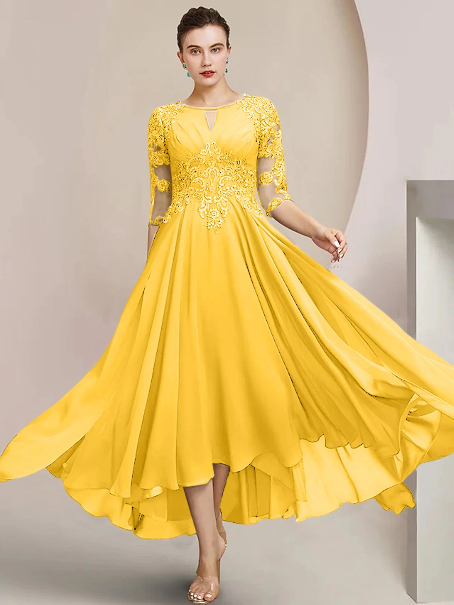 A-Line/Princess Scoop Tea-Length Mother of the Bride Dresses - Image 23