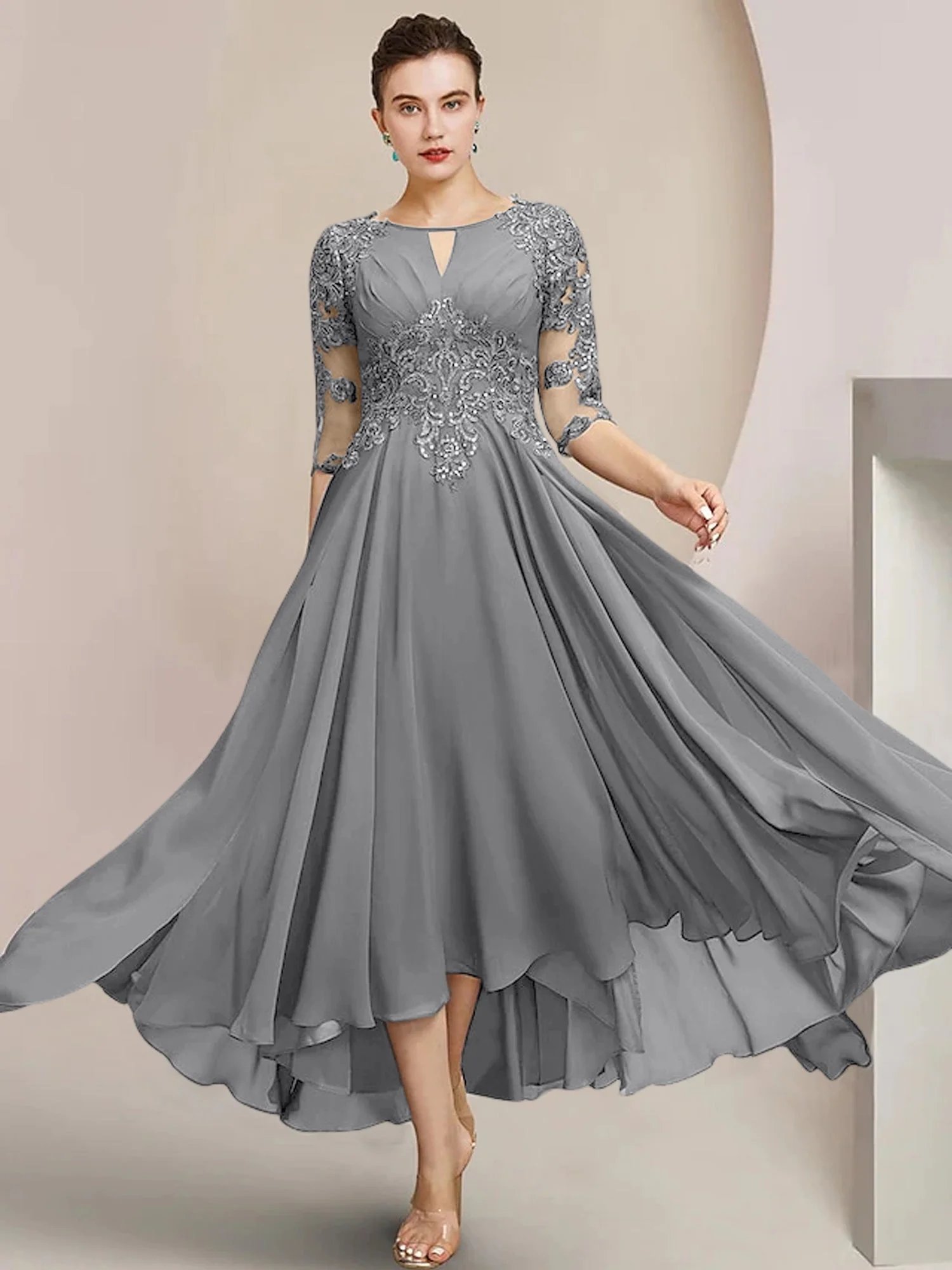 A-Line/Princess Scoop Tea-Length Mother of the Bride Dresses - Image 25