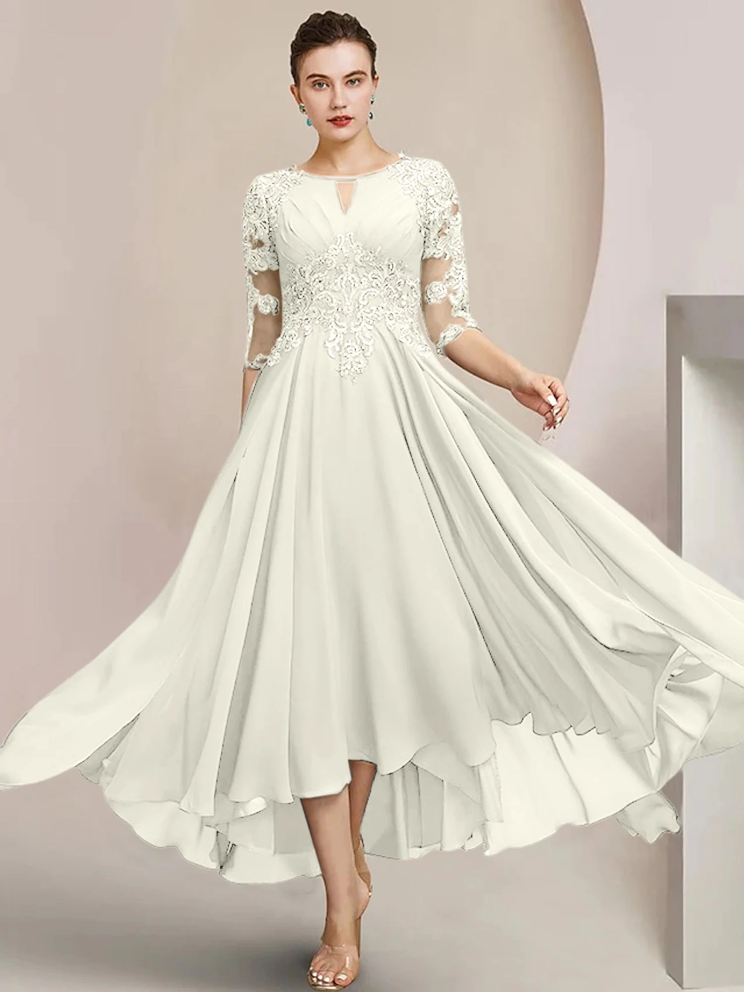 A-Line/Princess Scoop Tea-Length Mother of the Bride Dresses - Image 28