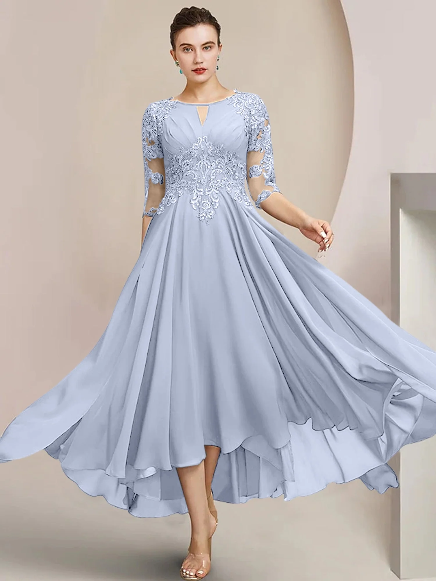 A-Line/Princess Scoop Tea-Length Mother of the Bride Dresses - Image 29
