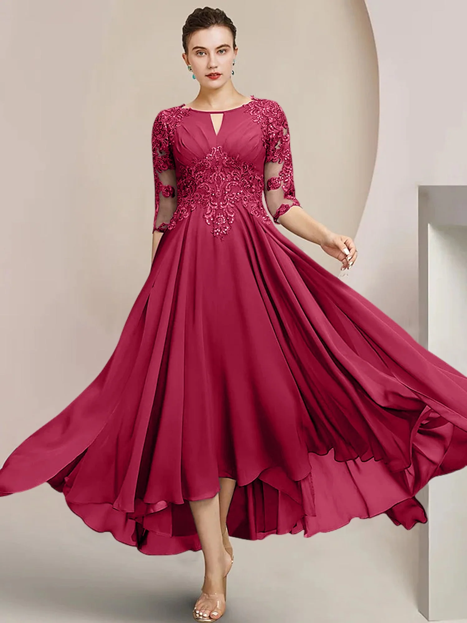 A-Line/Princess Scoop Tea-Length Mother of the Bride Dresses - Image 30