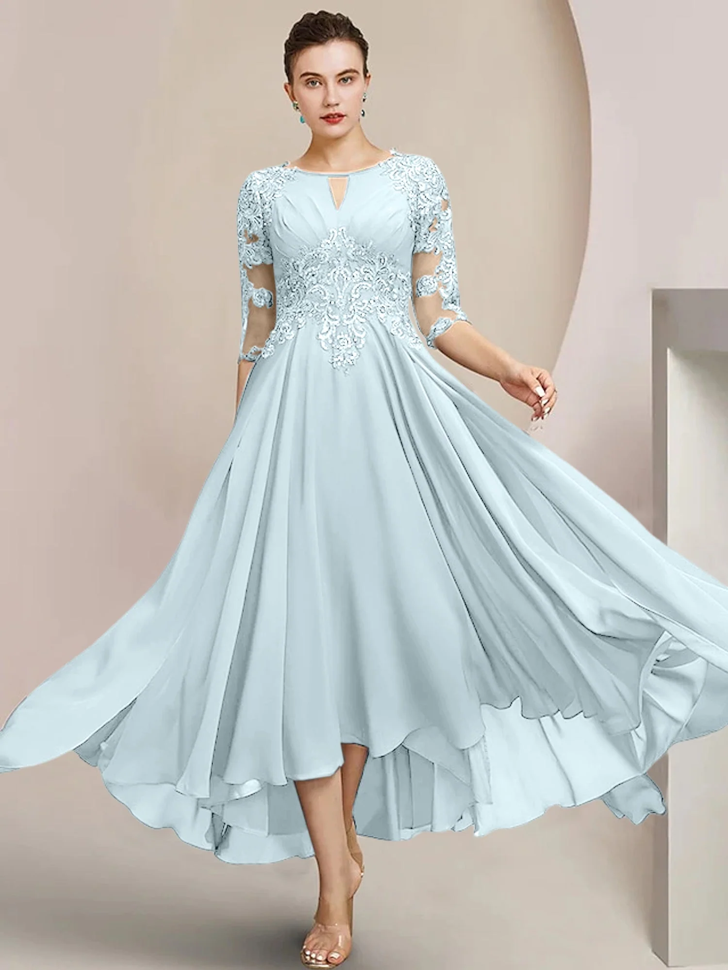 A-Line/Princess Scoop Tea-Length Mother of the Bride Dresses - Image 31