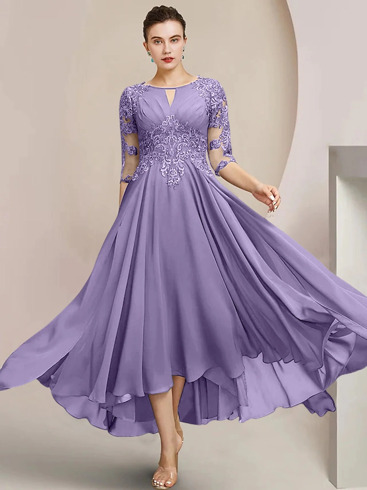 A-Line/Princess Scoop Tea-Length Mother of the Bride Dresses - Image 34