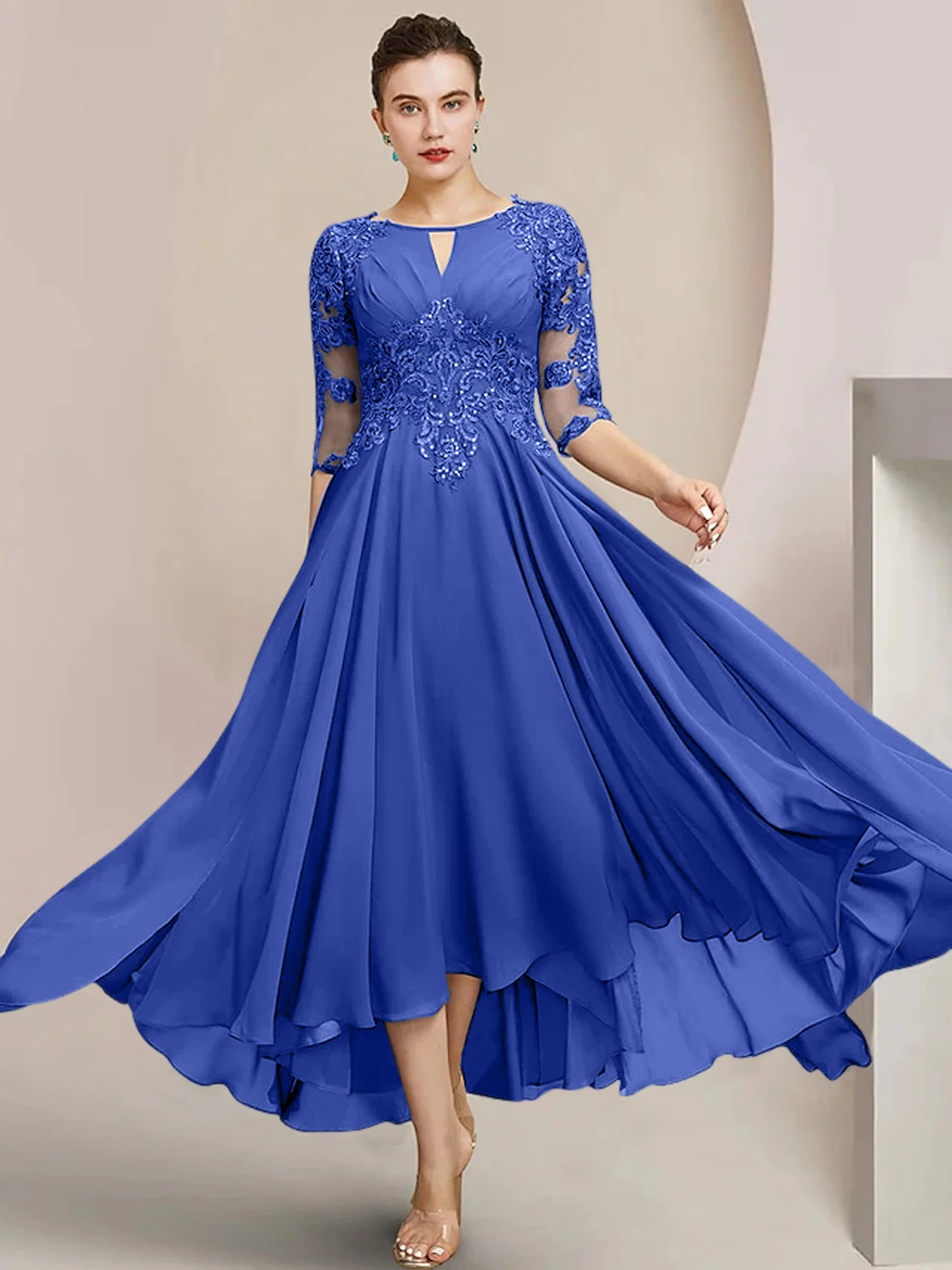 A-Line/Princess Scoop Tea-Length Mother of the Bride Dresses - Image 35