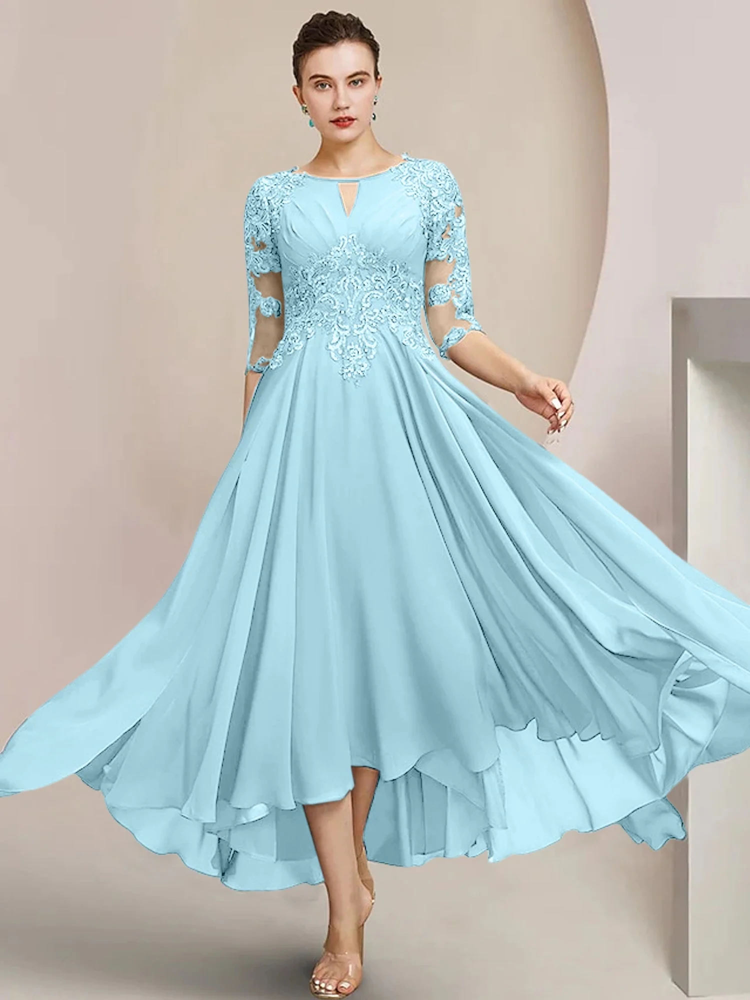 A-Line/Princess Scoop Tea-Length Mother of the Bride Dresses - Image 36