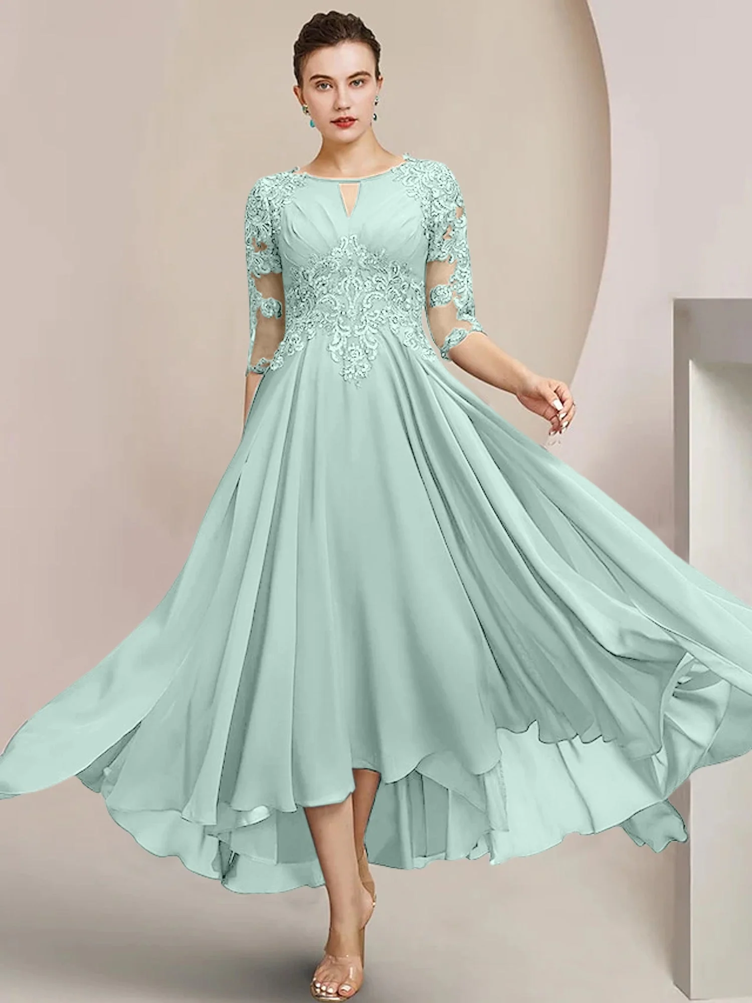 A-Line/Princess Scoop Tea-Length Mother of the Bride Dresses - Image 40