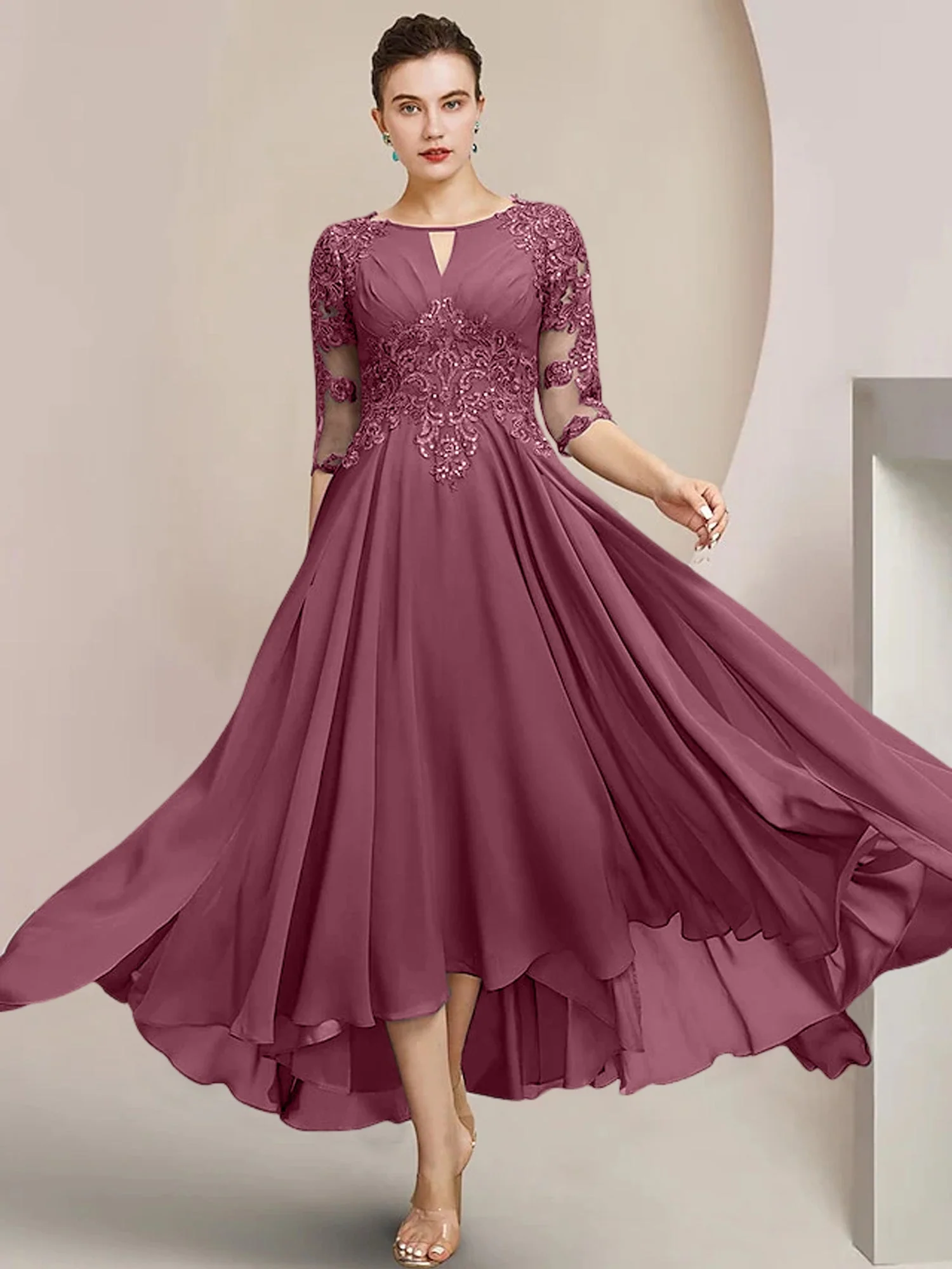 A-Line/Princess Scoop Tea-Length Mother of the Bride Dresses - Image 41