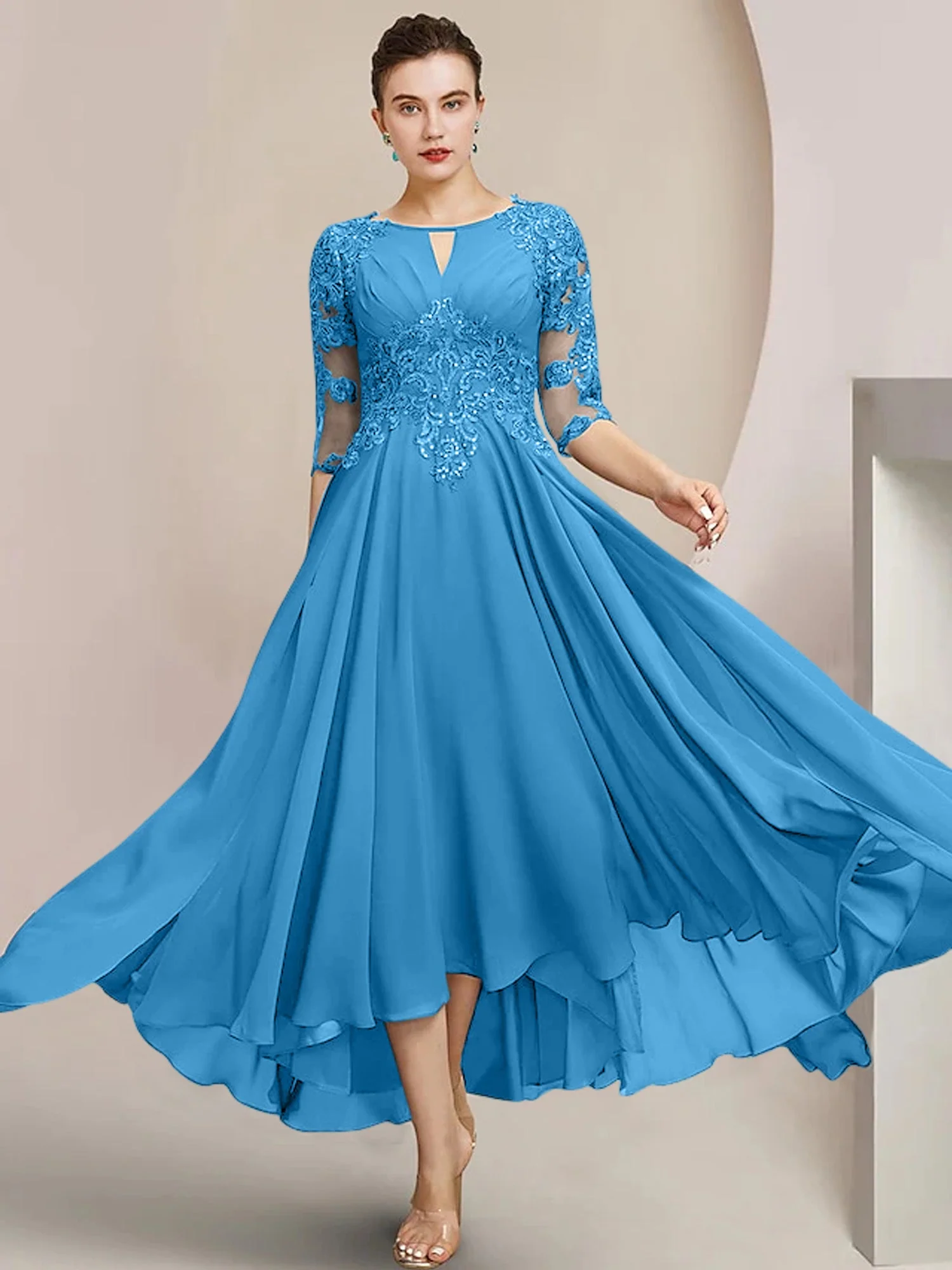 A-Line/Princess Scoop Tea-Length Mother of the Bride Dresses - Image 44