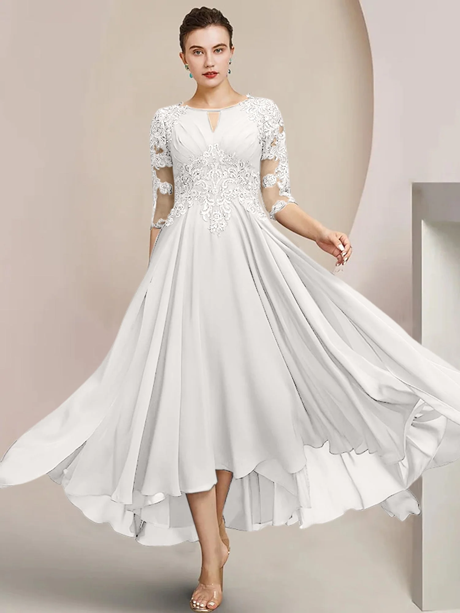 A-Line/Princess Scoop Tea-Length Mother of the Bride Dresses - Image 45