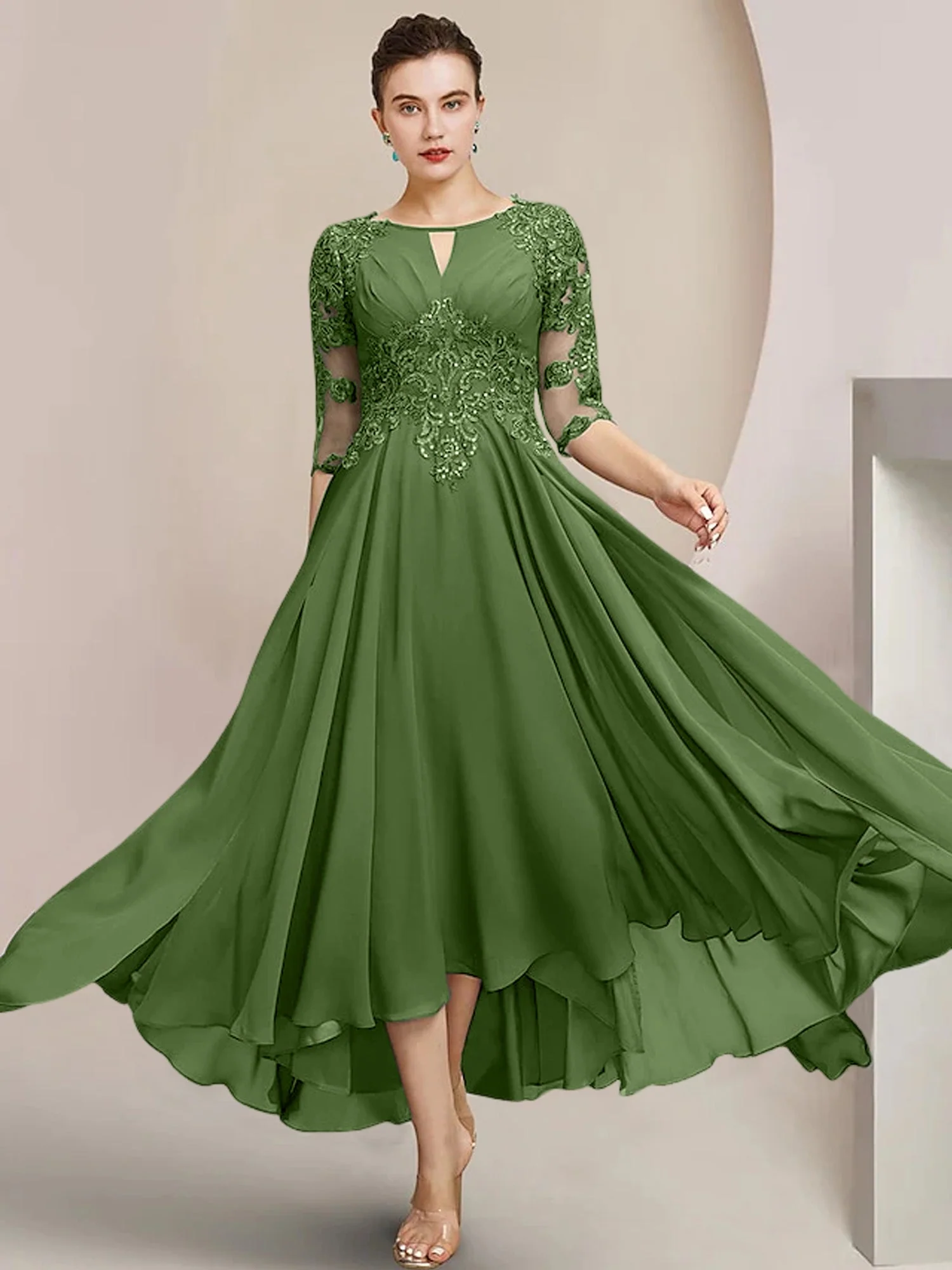A-Line/Princess Scoop Tea-Length Mother of the Bride Dresses - Image 46