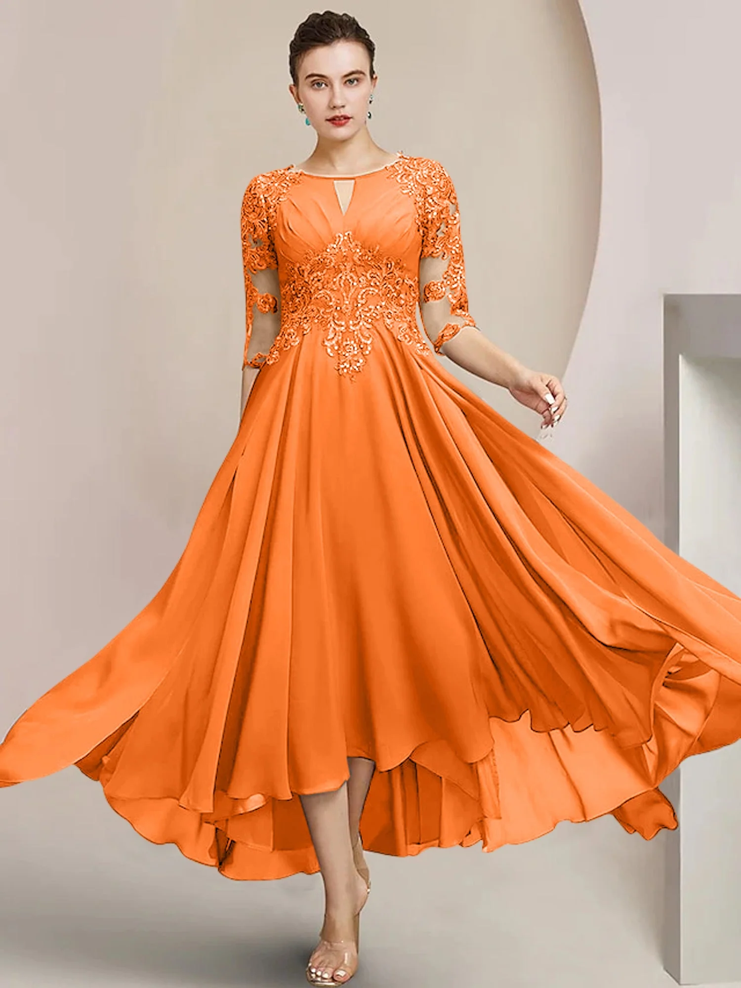 A-Line/Princess Scoop Tea-Length Mother of the Bride Dresses - Image 47