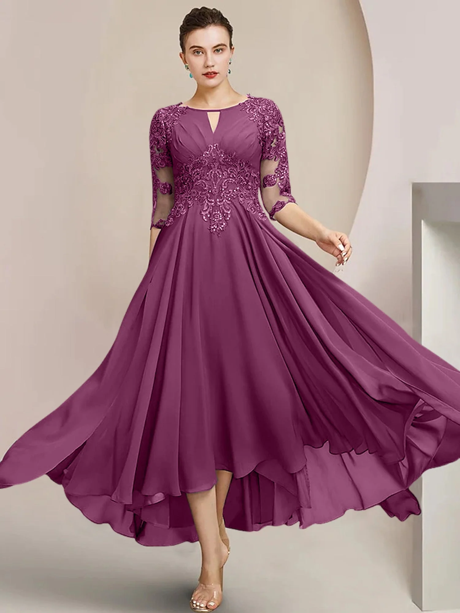A-Line/Princess Scoop Tea-Length Mother of the Bride Dresses - Image 48