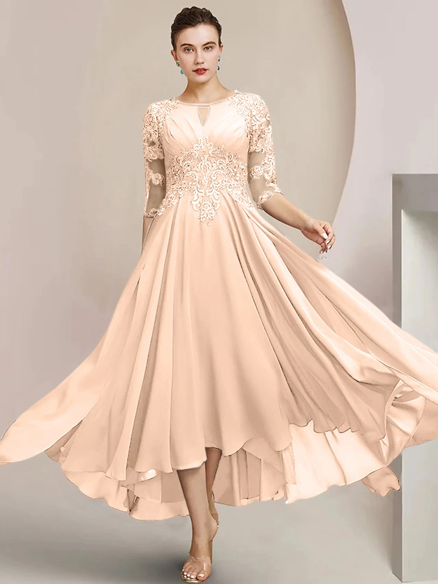 A-Line/Princess Scoop Tea-Length Mother of the Bride Dresses - Image 49