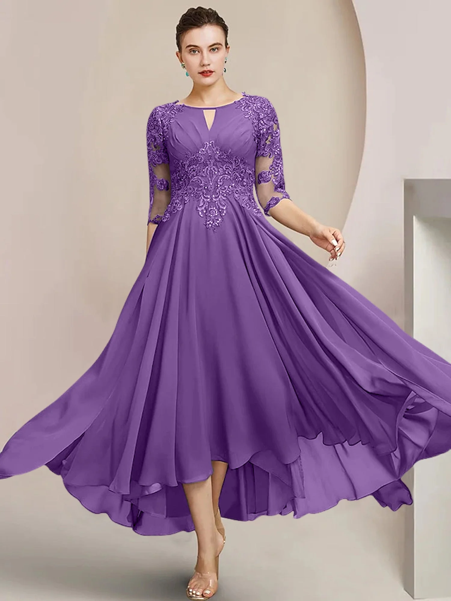 A-Line/Princess Scoop Tea-Length Mother of the Bride Dresses - Image 54