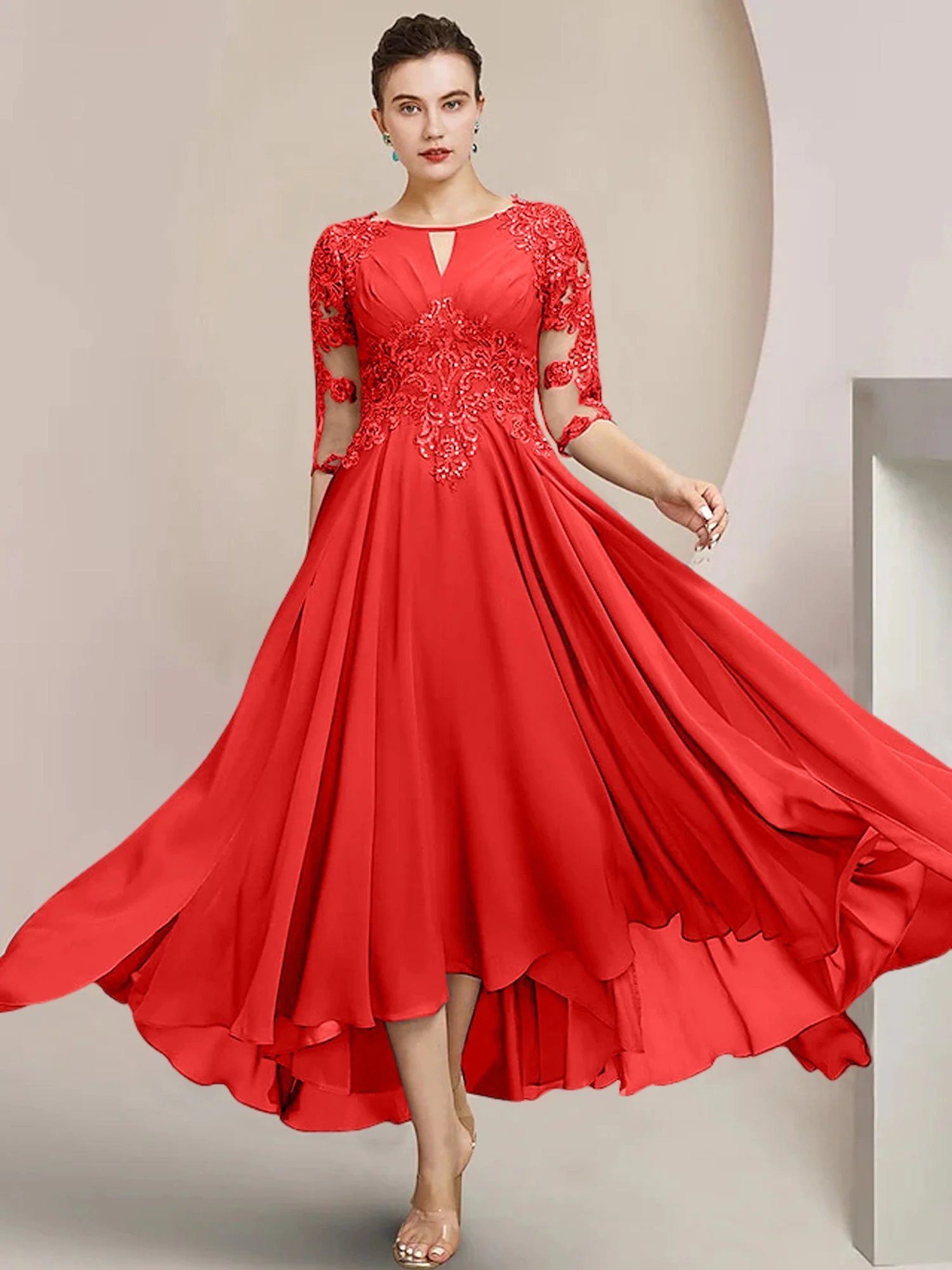 A-Line/Princess Scoop Tea-Length Mother of the Bride Dresses - Image 55