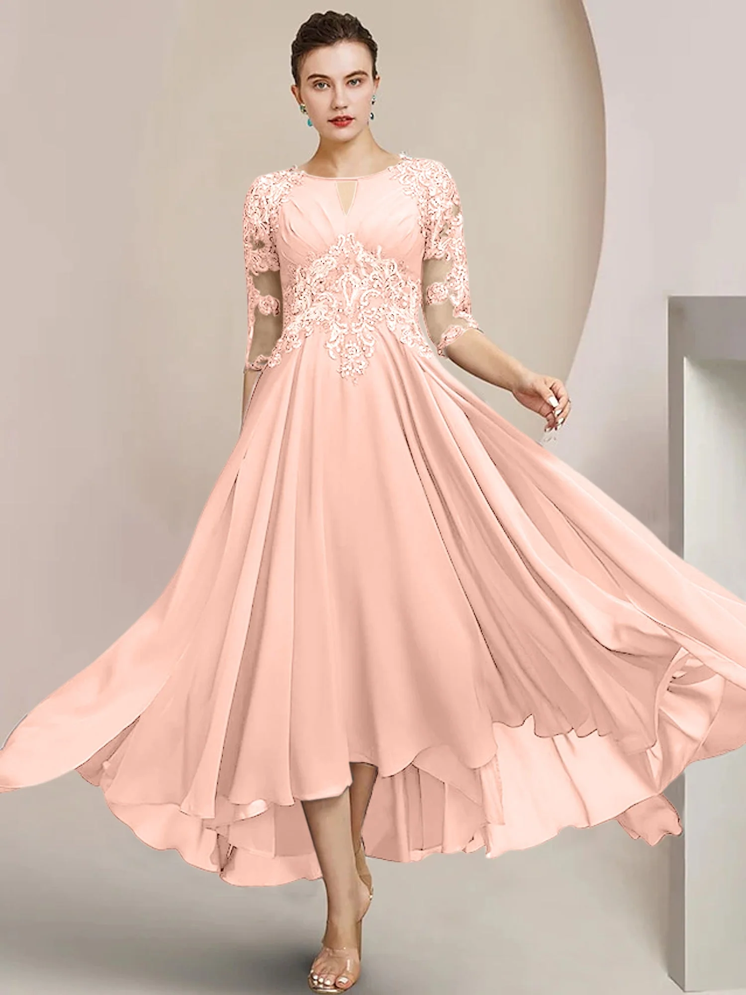 A-Line/Princess Scoop Tea-Length Mother of the Bride Dresses - Image 6