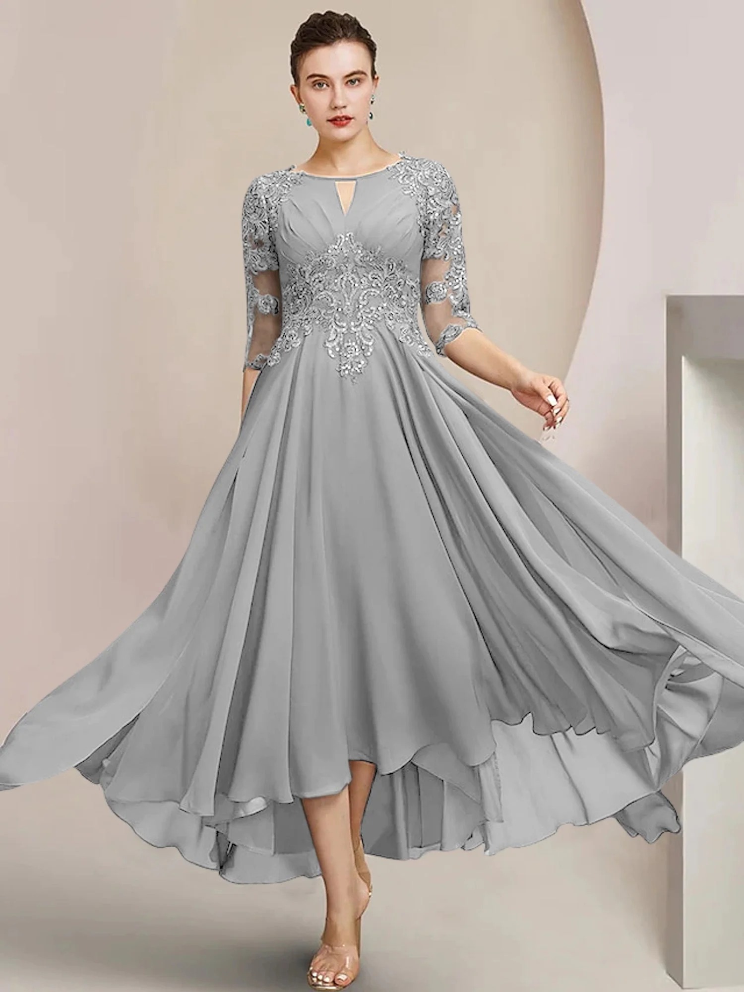 A-Line/Princess Scoop Tea-Length Mother of the Bride Dresses - Image 60