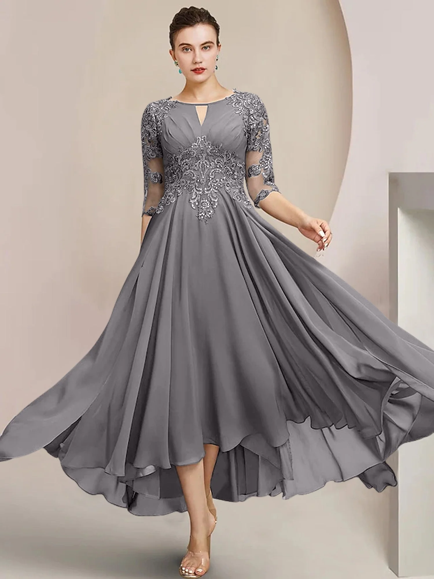 A-Line/Princess Scoop Tea-Length Mother of the Bride Dresses - Image 61