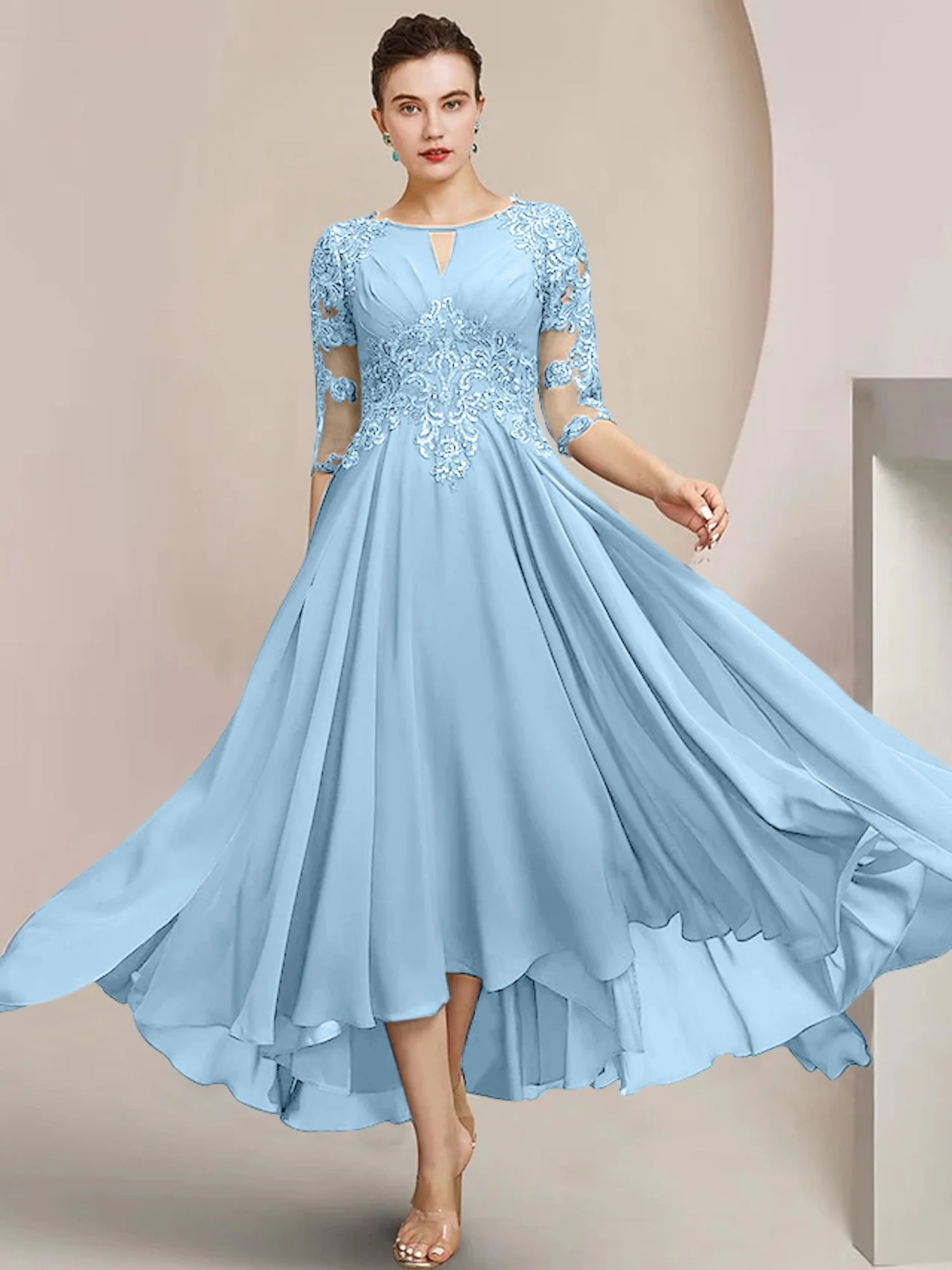 A-Line/Princess Scoop Tea-Length Mother of the Bride Dresses - Image 62