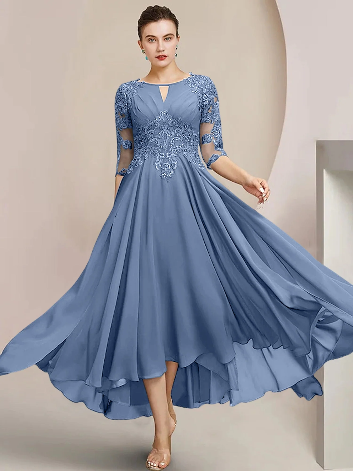 A-Line/Princess Scoop Tea-Length Mother of the Bride Dresses - Image 64