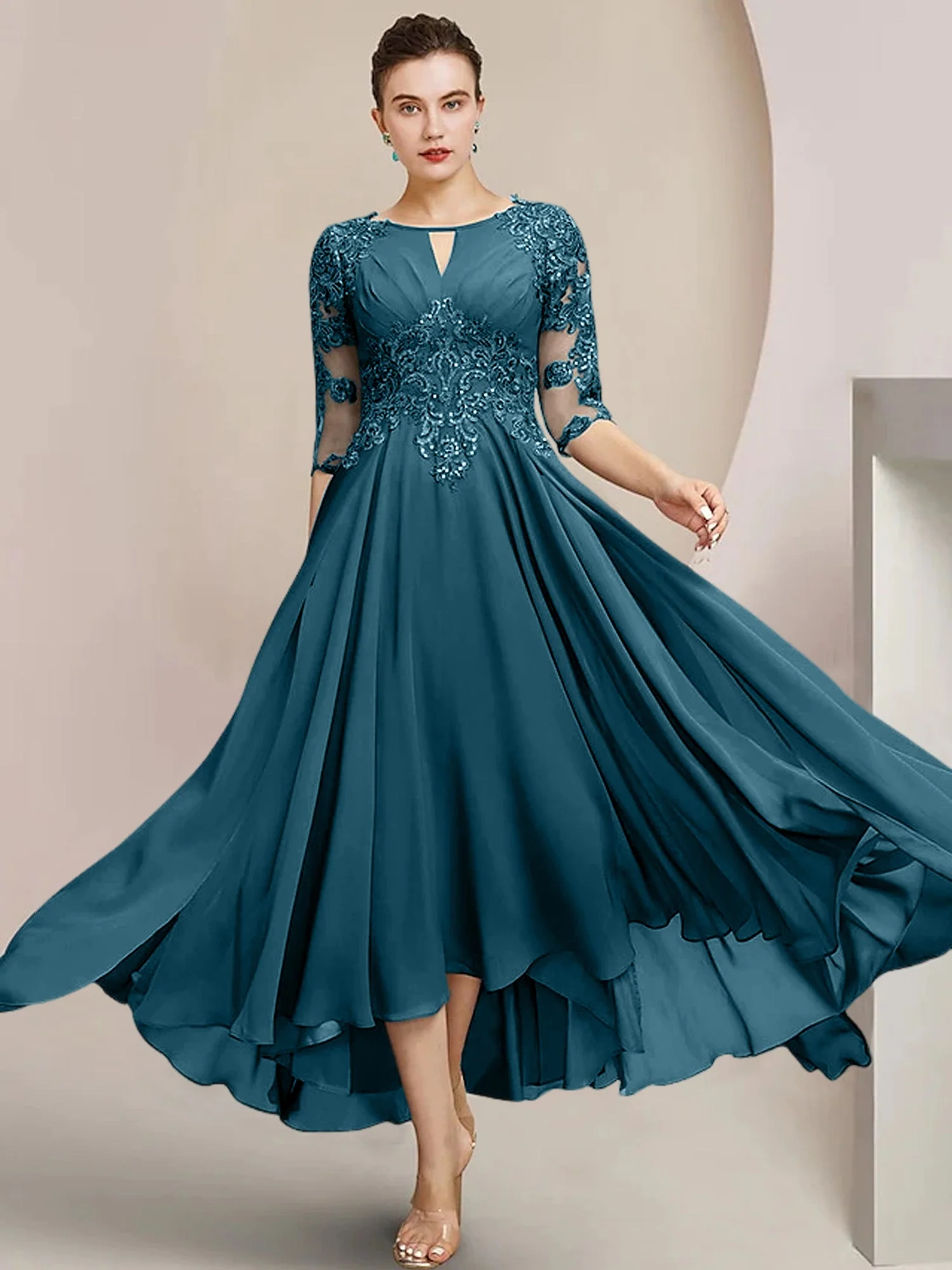 A-Line/Princess Scoop Tea-Length Mother of the Bride Dresses - Image 67