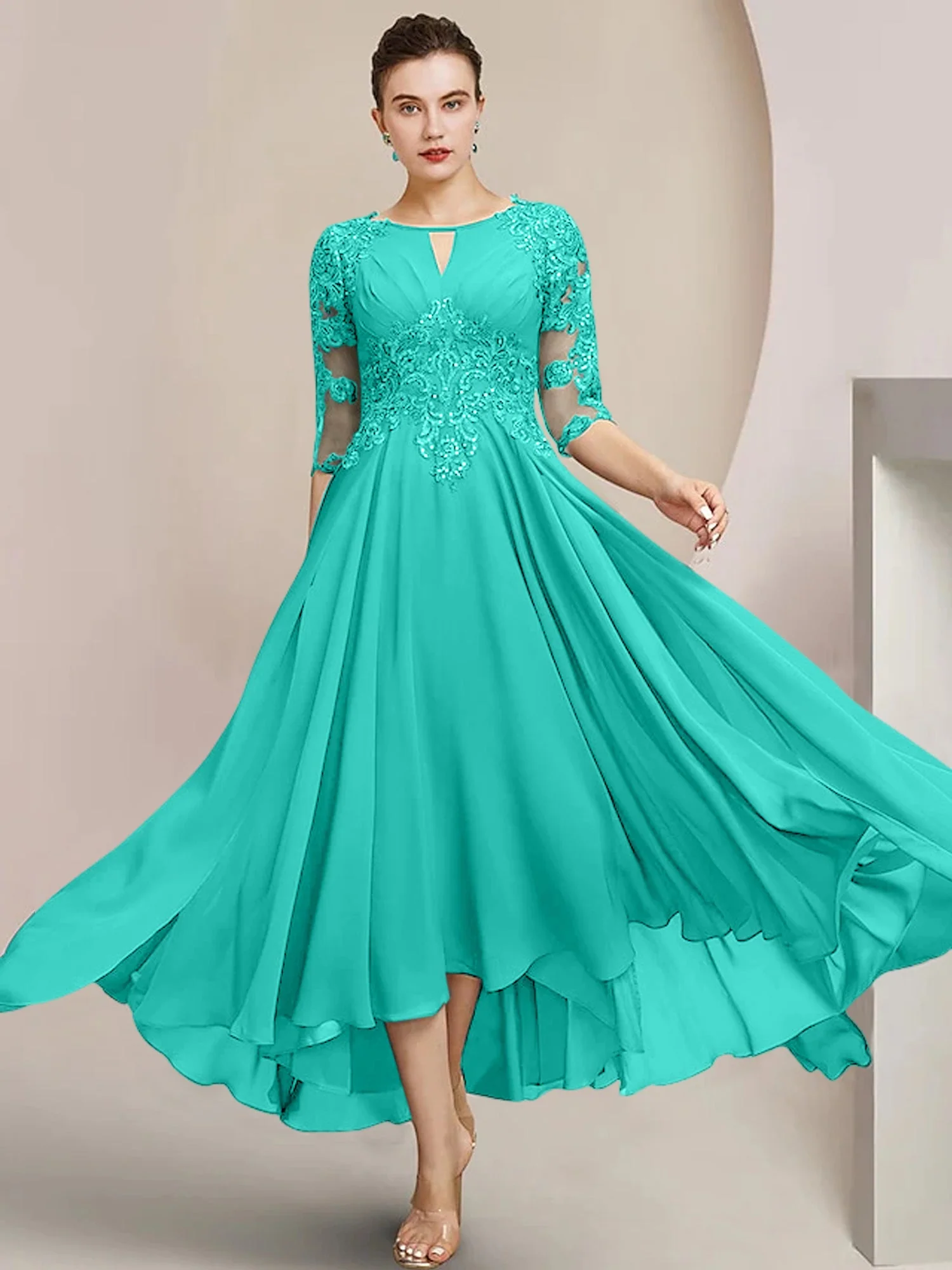 A-Line/Princess Scoop Tea-Length Mother of the Bride Dresses - Image 68