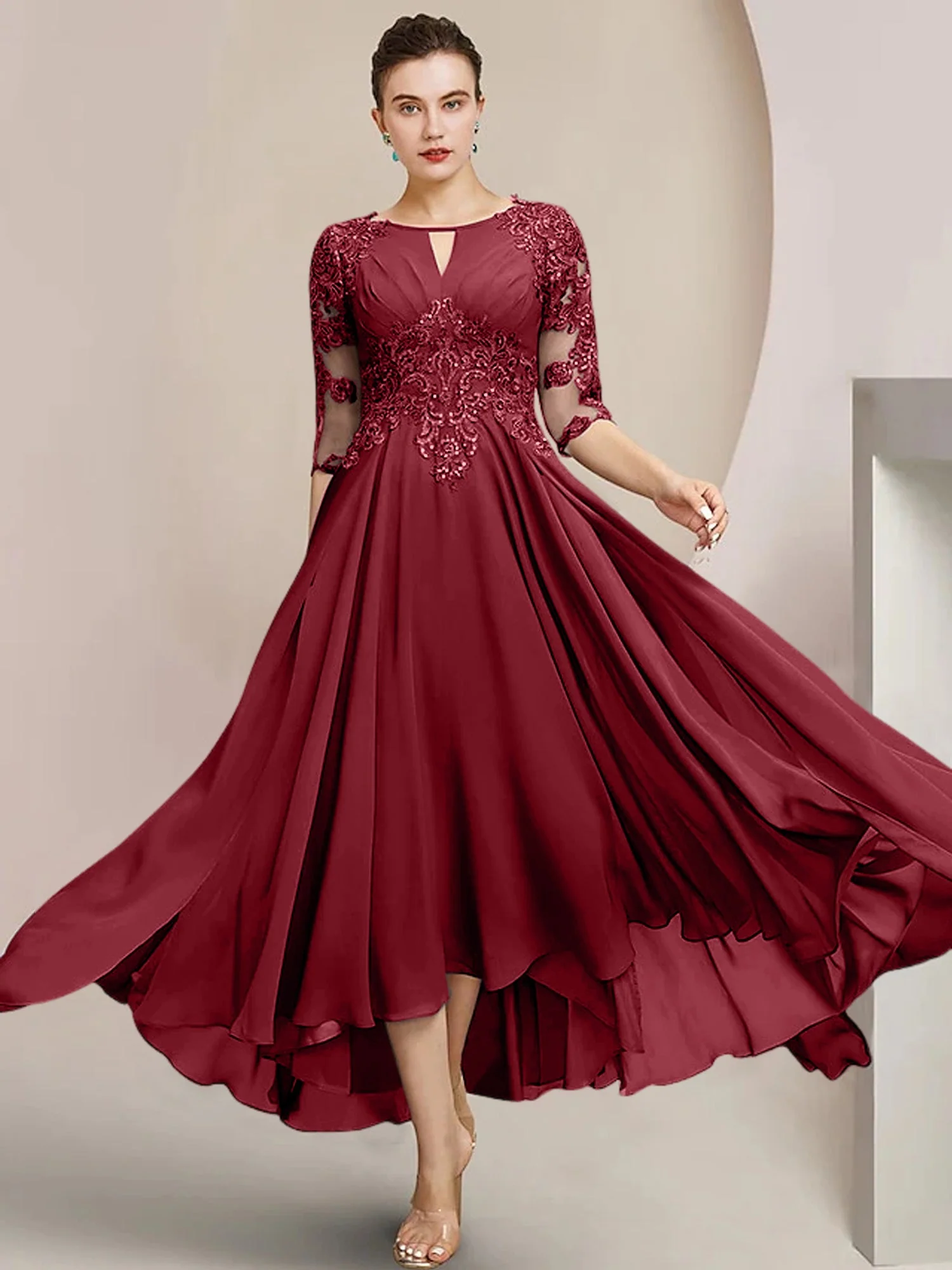 A-Line/Princess Scoop Tea-Length Mother of the Bride Dresses - Image 70