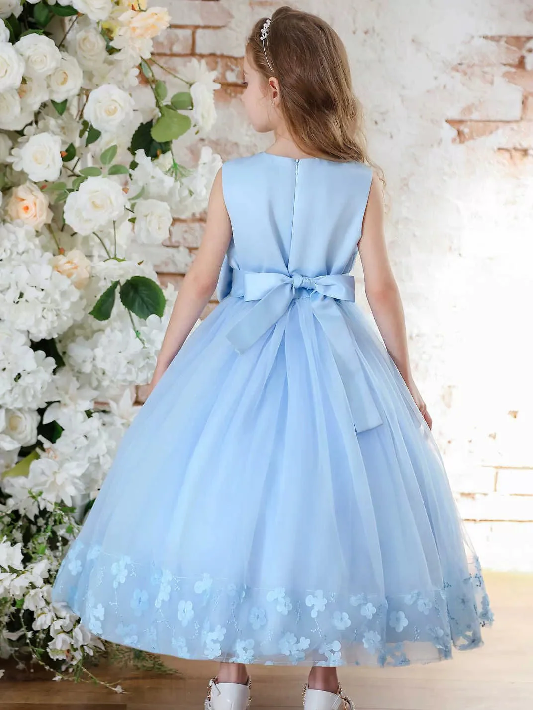 A-Line/Princess Scoop Tulle Lace Flower Girl Dresses Sleeveless Ankle-Length With Bowknot - Image 2