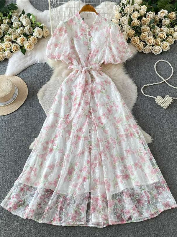 A-Line/Princess Scoop Wedding Guest Dresses Tea-Length Short Sleeves Lace Floral - Image 4