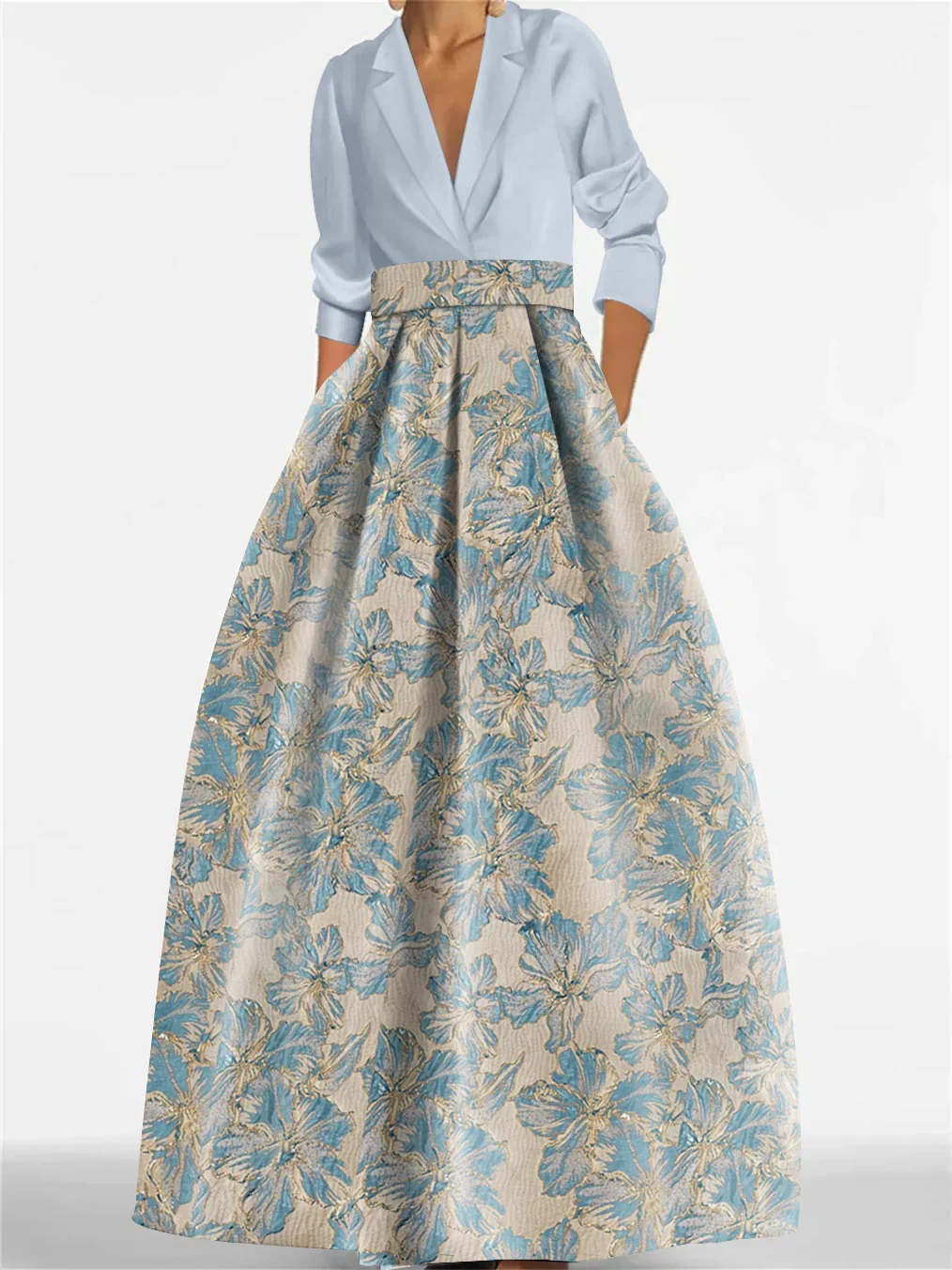 A-Line/Princess Shirt Collar 3/4 Sleeves Printed Flower Mother of the Bride & Groom Dresses - Image 2