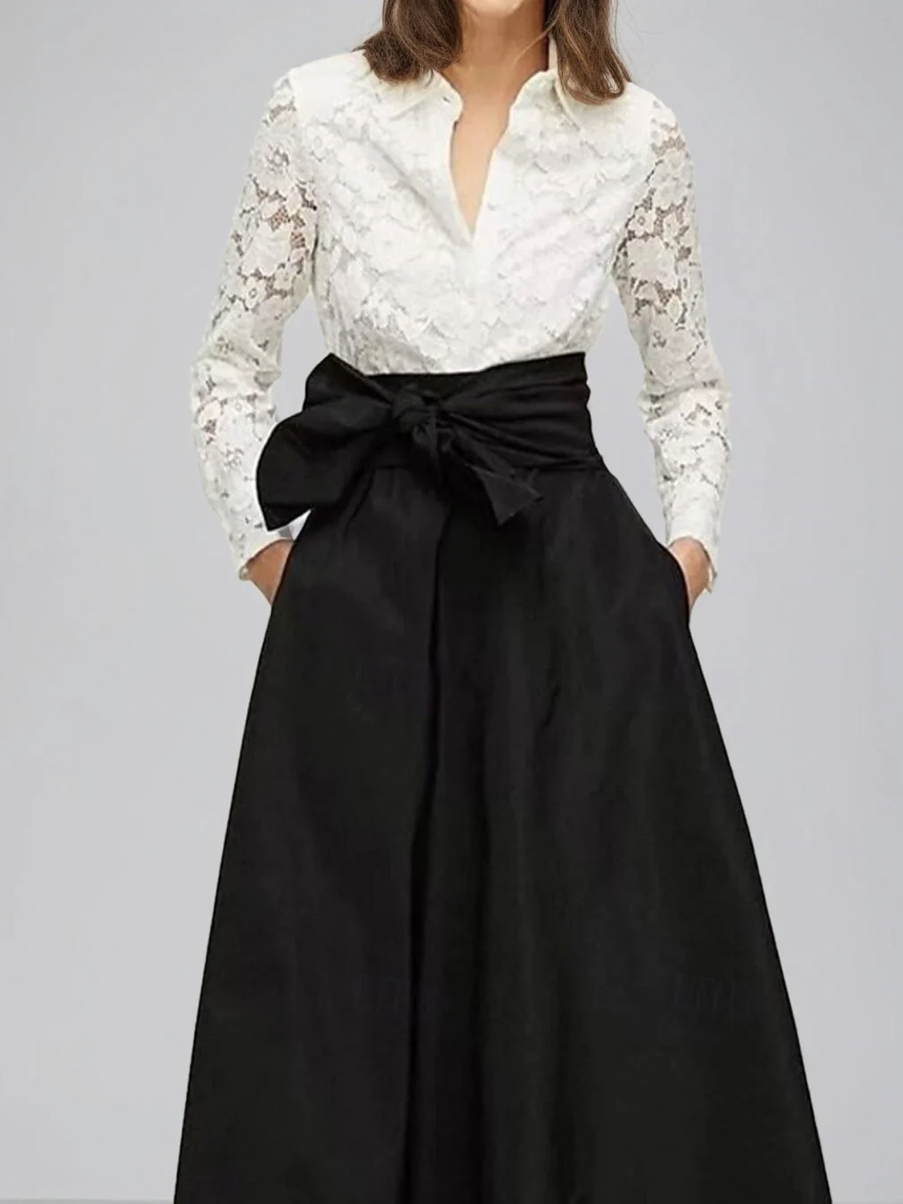 A-Line/Princess Shirt Collar Long Sleeves Floor-Length Mother of the Bride Dresses with Bow - Image 3