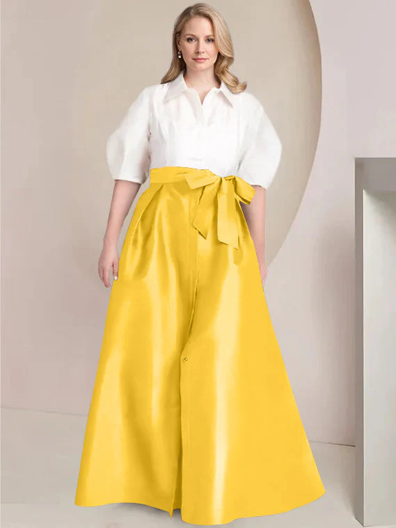 A-Line/Princess Shirt Collar Short Sleeves Floor-Length Plus Size Mother Of The Bride Dresses with Bowknot - Image 29
