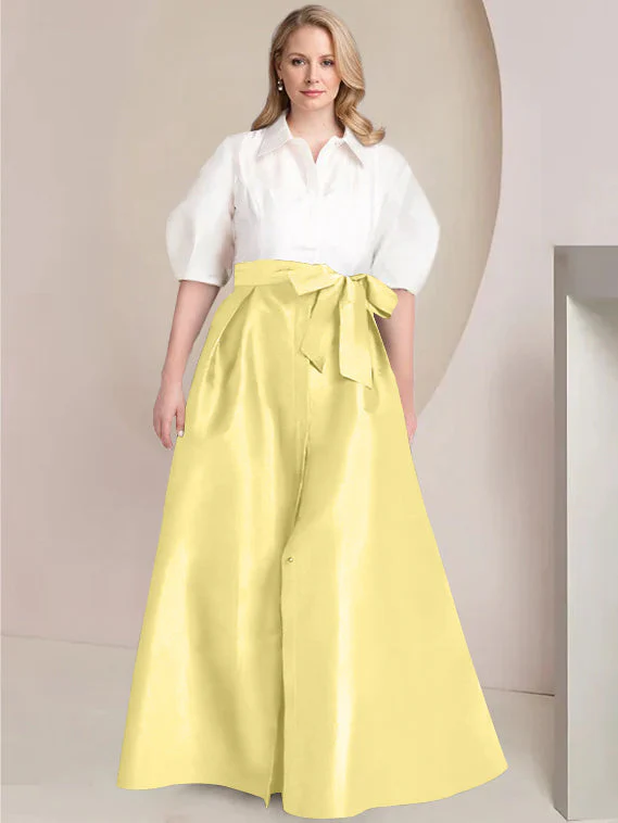 A-Line/Princess Shirt Collar Short Sleeves Floor-Length Plus Size Mother Of The Bride Dresses with Bowknot - Image 69