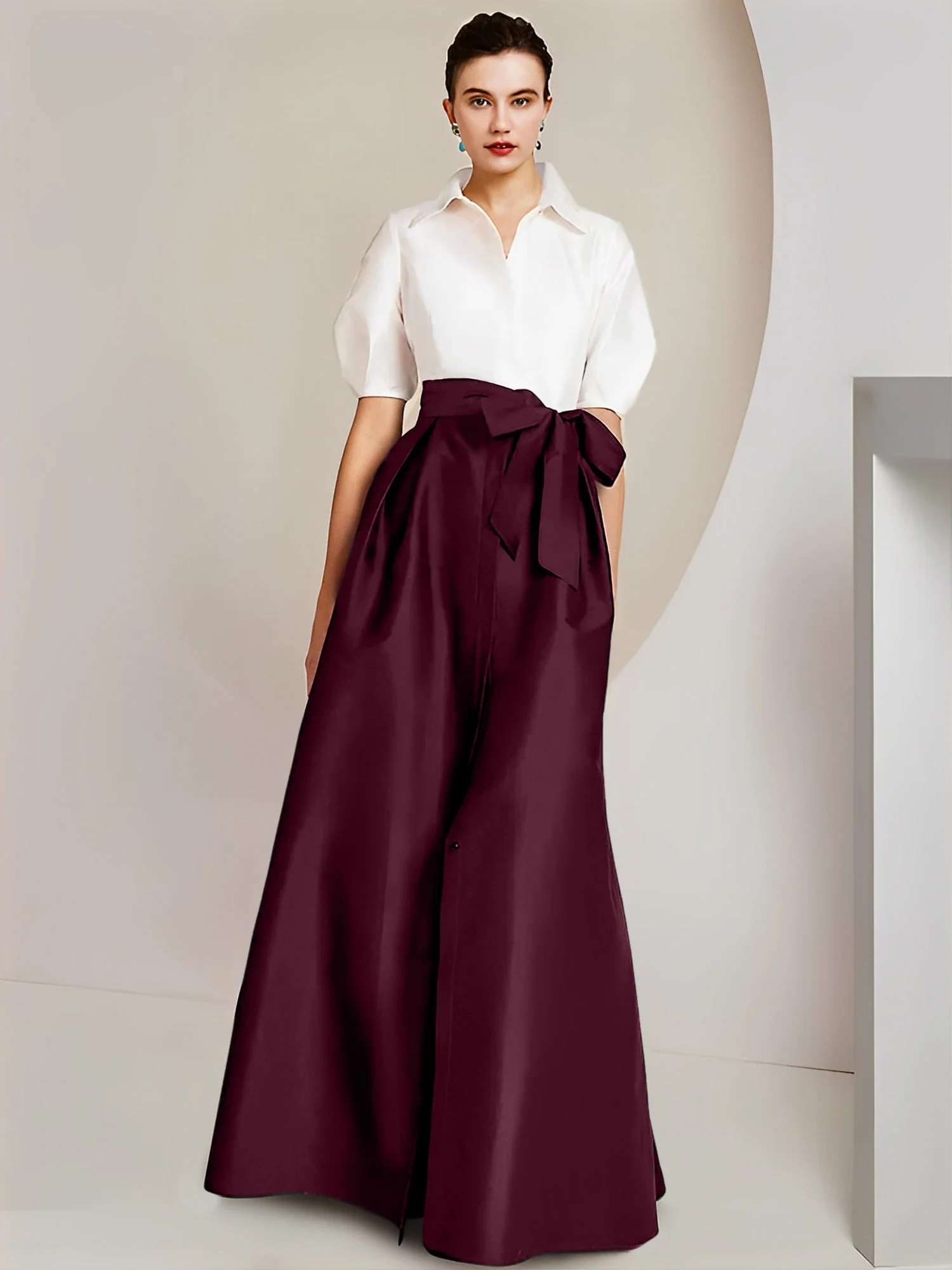 A-Line/Princess Shirt Collar Short Sleeves Floor-Length 2 pieces Mother Of The Bride Dresses with Bowknot - Image 19
