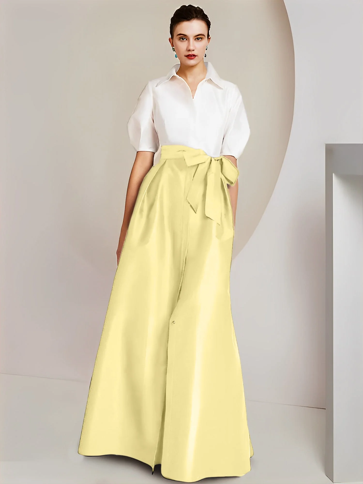 A-Line/Princess Shirt Collar Short Sleeves Floor-Length 2 pieces Mother Of The Bride Dresses with Bowknot - Image 21