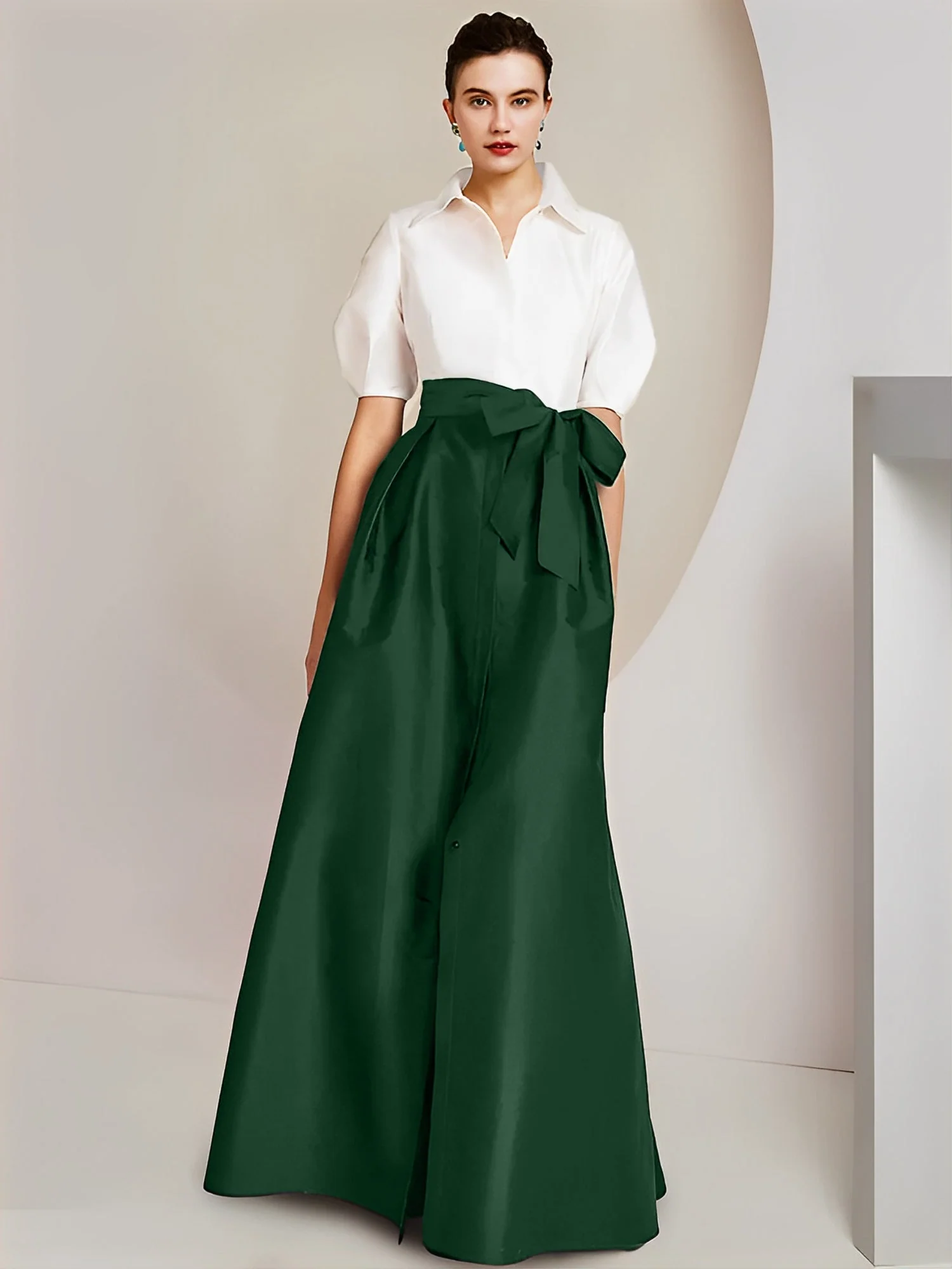 A-Line/Princess Shirt Collar Short Sleeves Floor-Length 2 pieces Mother Of The Bride Dresses with Bowknot - Image 23