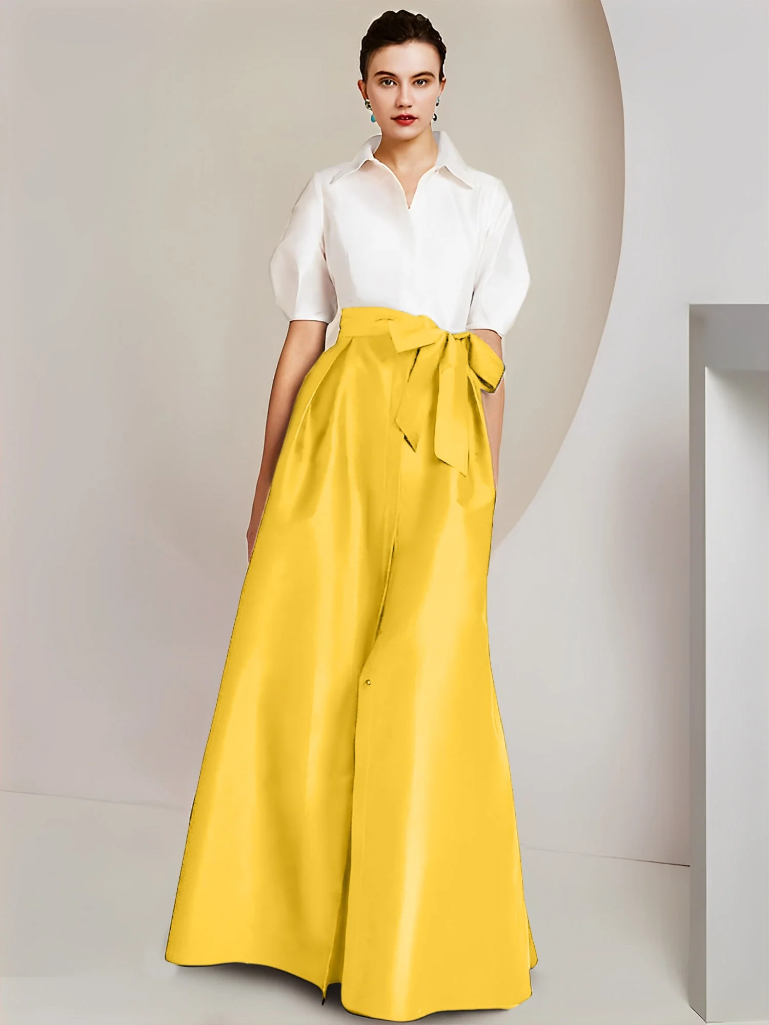A-Line/Princess Shirt Collar Short Sleeves Floor-Length 2 pieces Mother Of The Bride Dresses with Bowknot - Image 29