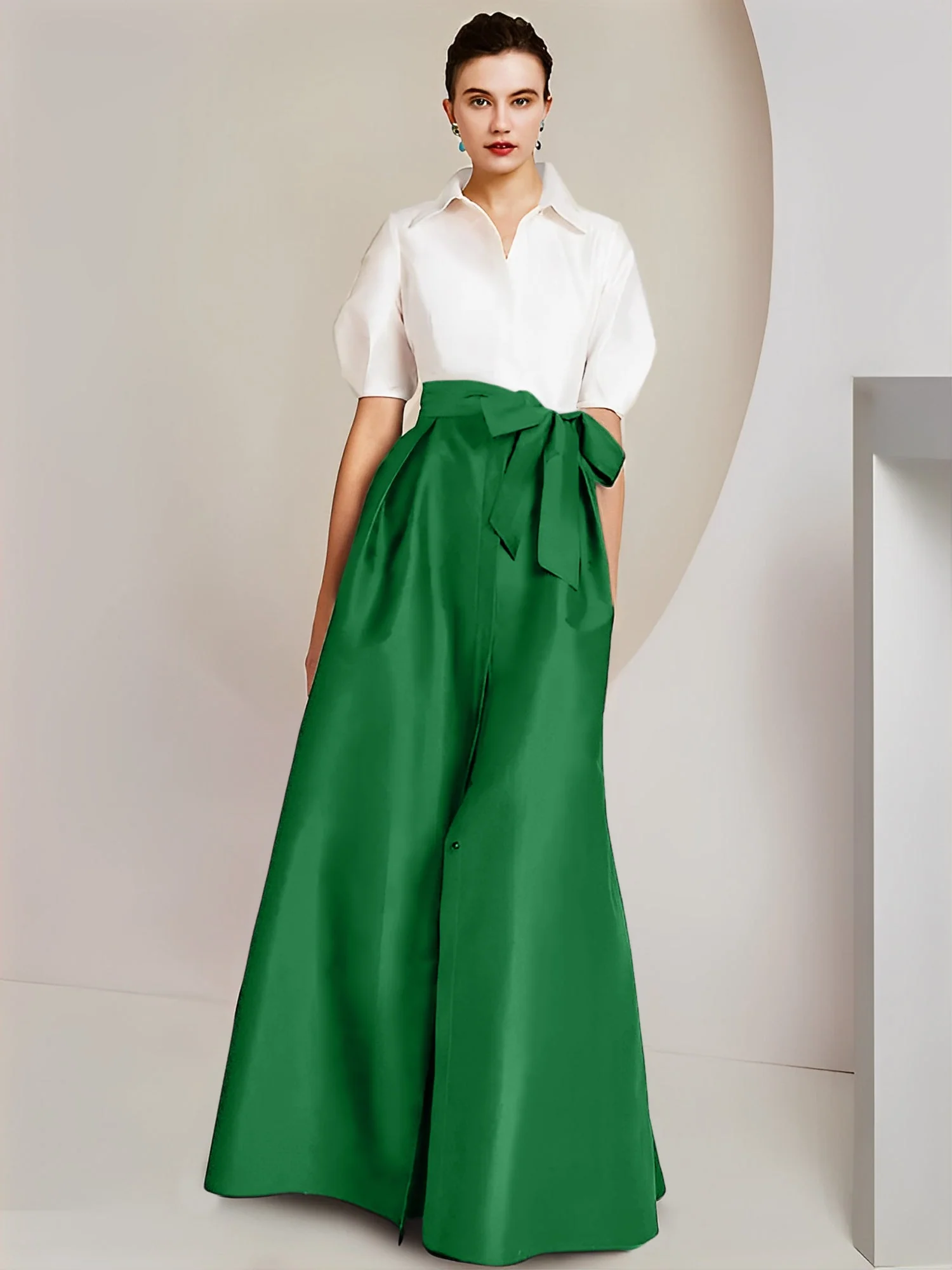 A-Line/Princess Shirt Collar Short Sleeves Floor-Length 2 pieces Mother Of The Bride Dresses with Bowknot - Image 32