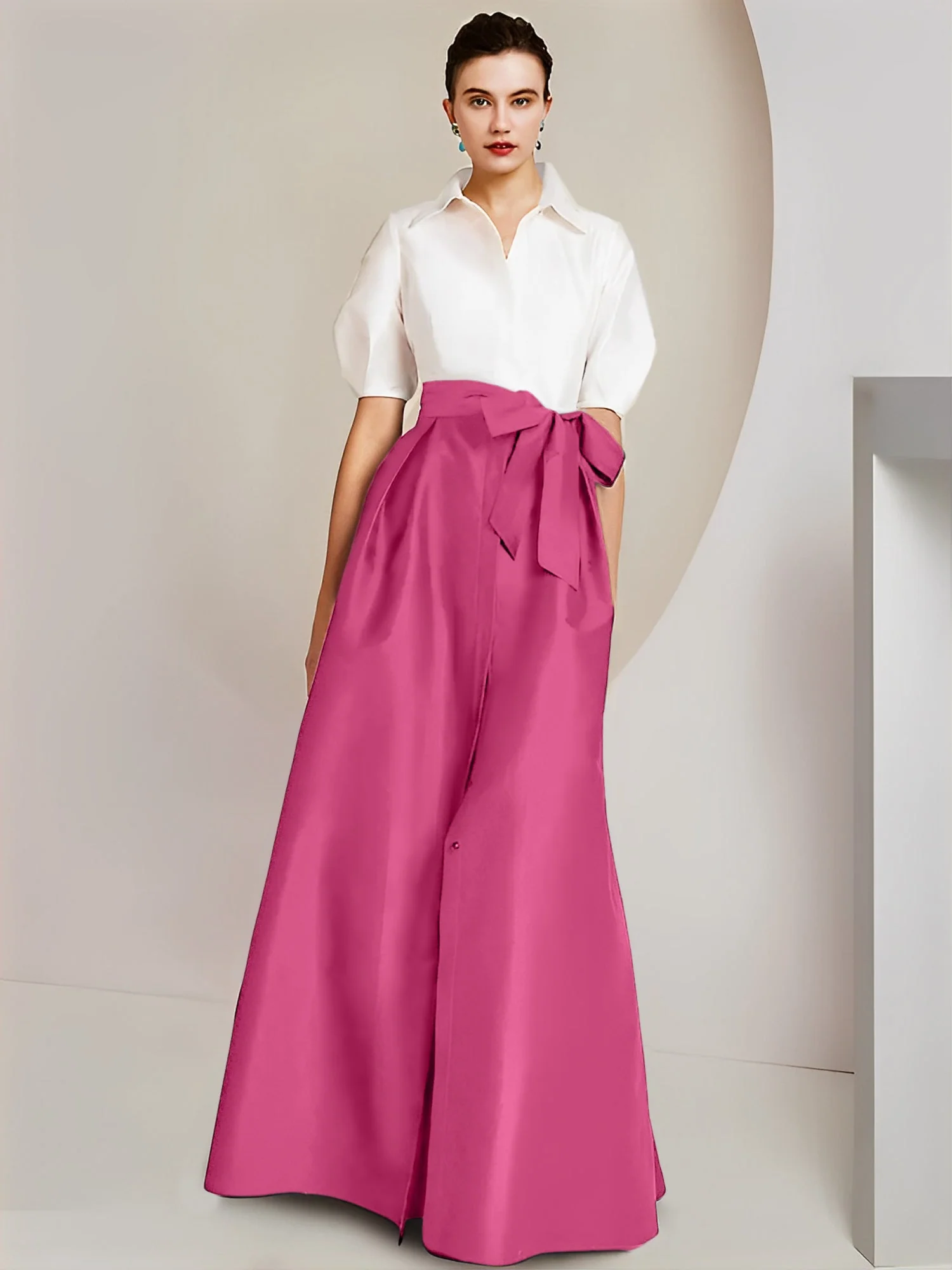 A-Line/Princess Shirt Collar Short Sleeves Floor-Length 2 pieces Mother Of The Bride Dresses with Bowknot - Image 33